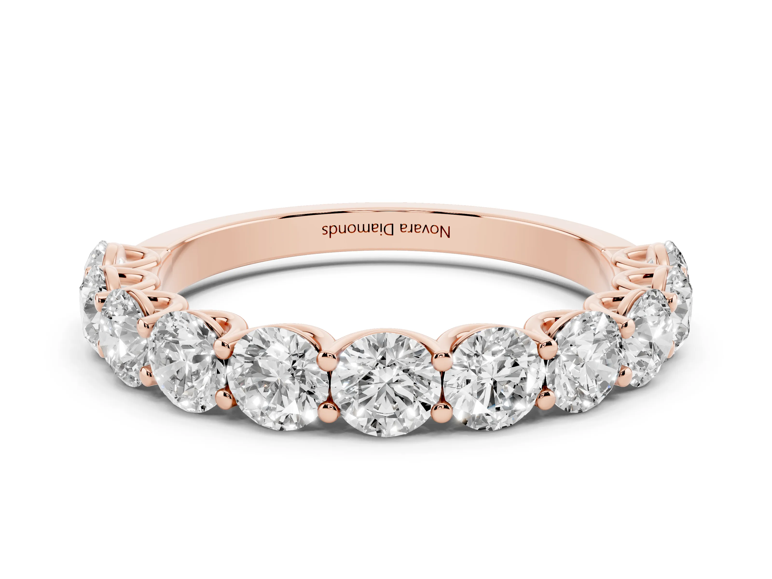 Round Diamond Shared Prong Eternity Band Set in Rose gold