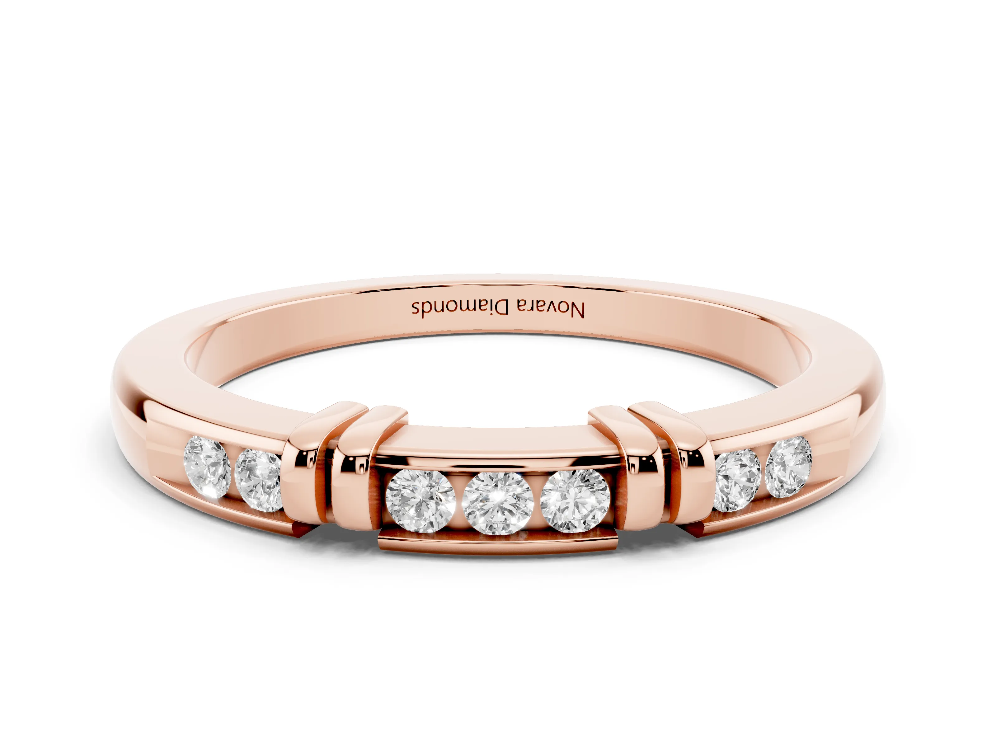 Round Diamond Half Eternity Band Set in Rose gold with Channel and Bar Prong Setting