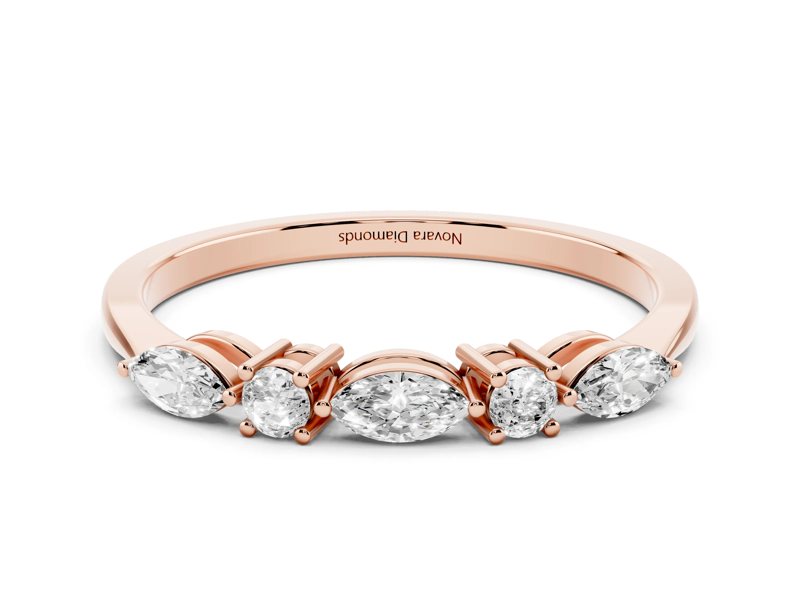 Round Diamond Five-Stone Half Eternity Band Set in Rose gold with Prong Setting