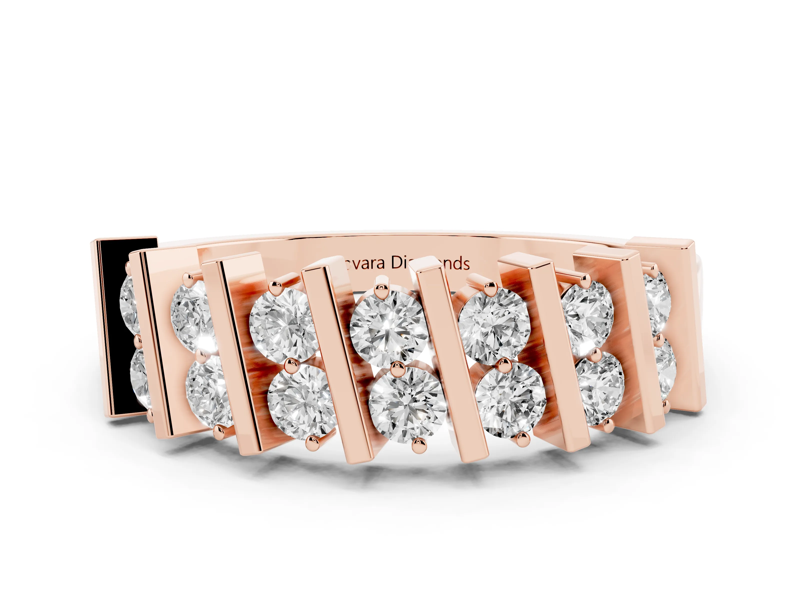 Round Diamond Channel Anniversary Band Set in Rose gold with Vertical Prongs