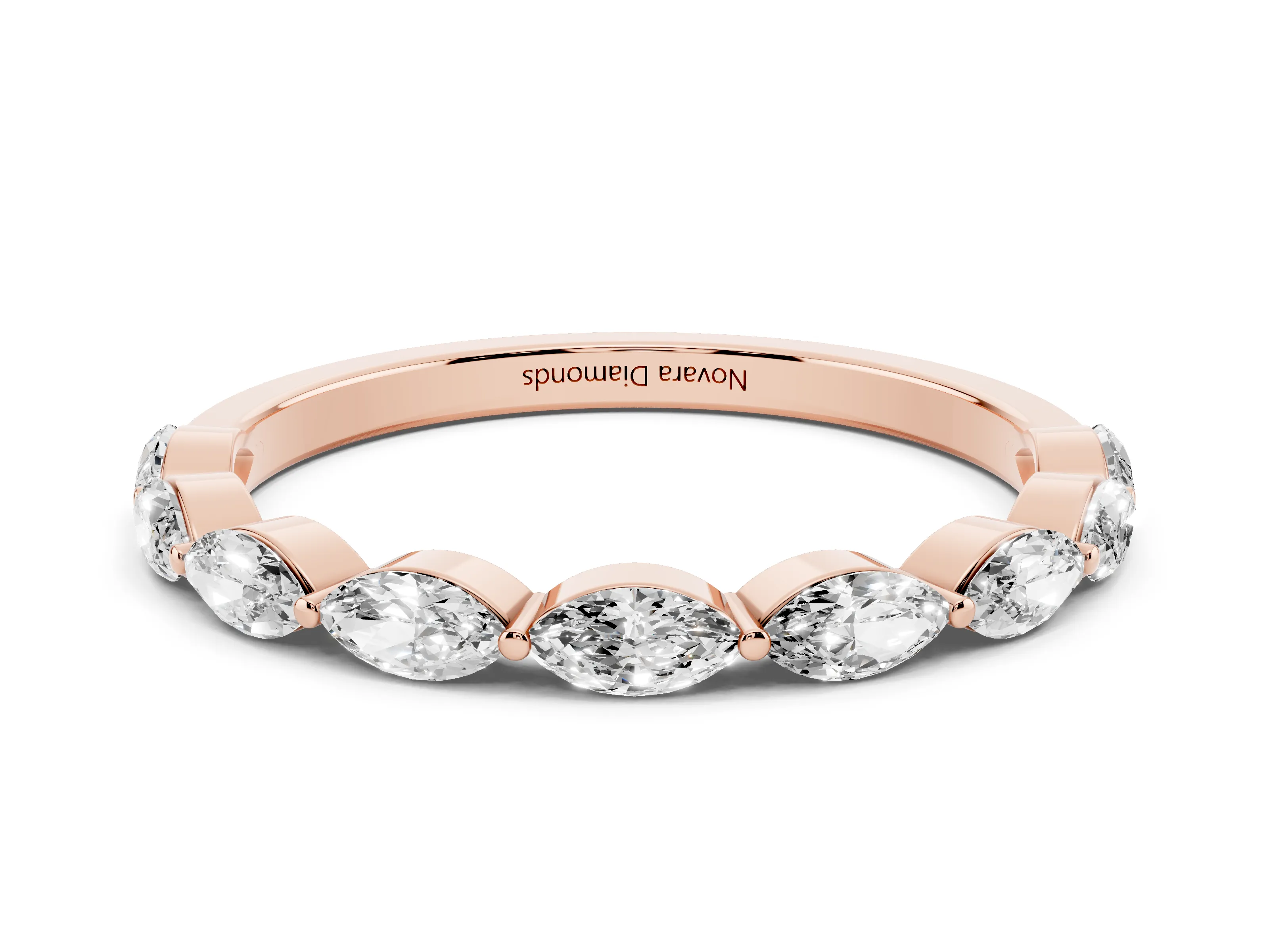 Marquise Diamond Half Eternity Band Set in Rose gold with Prong Setting