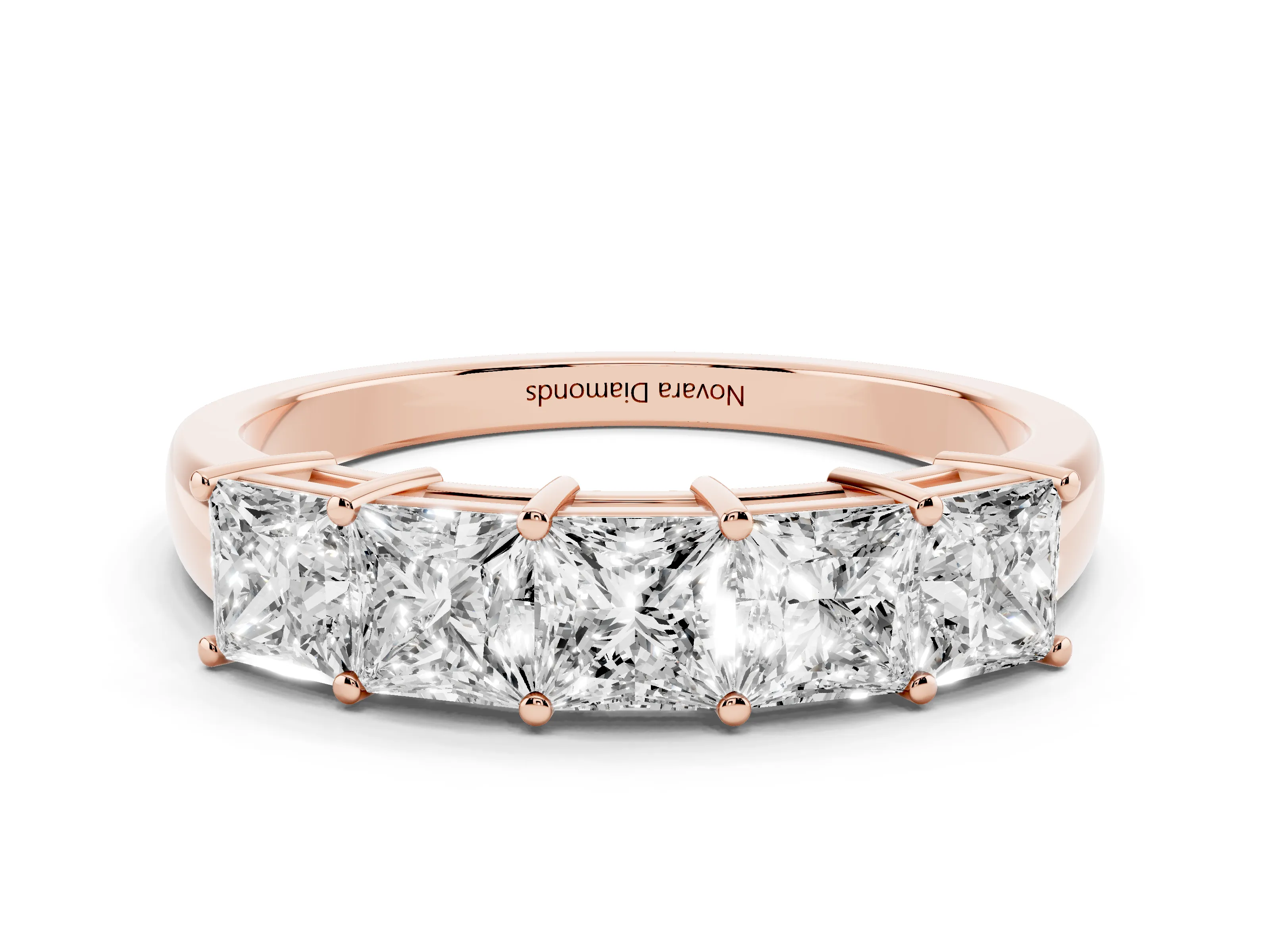 Princess Cut Diamond Five-Stone Band Set in Rose gold with Prong Setting