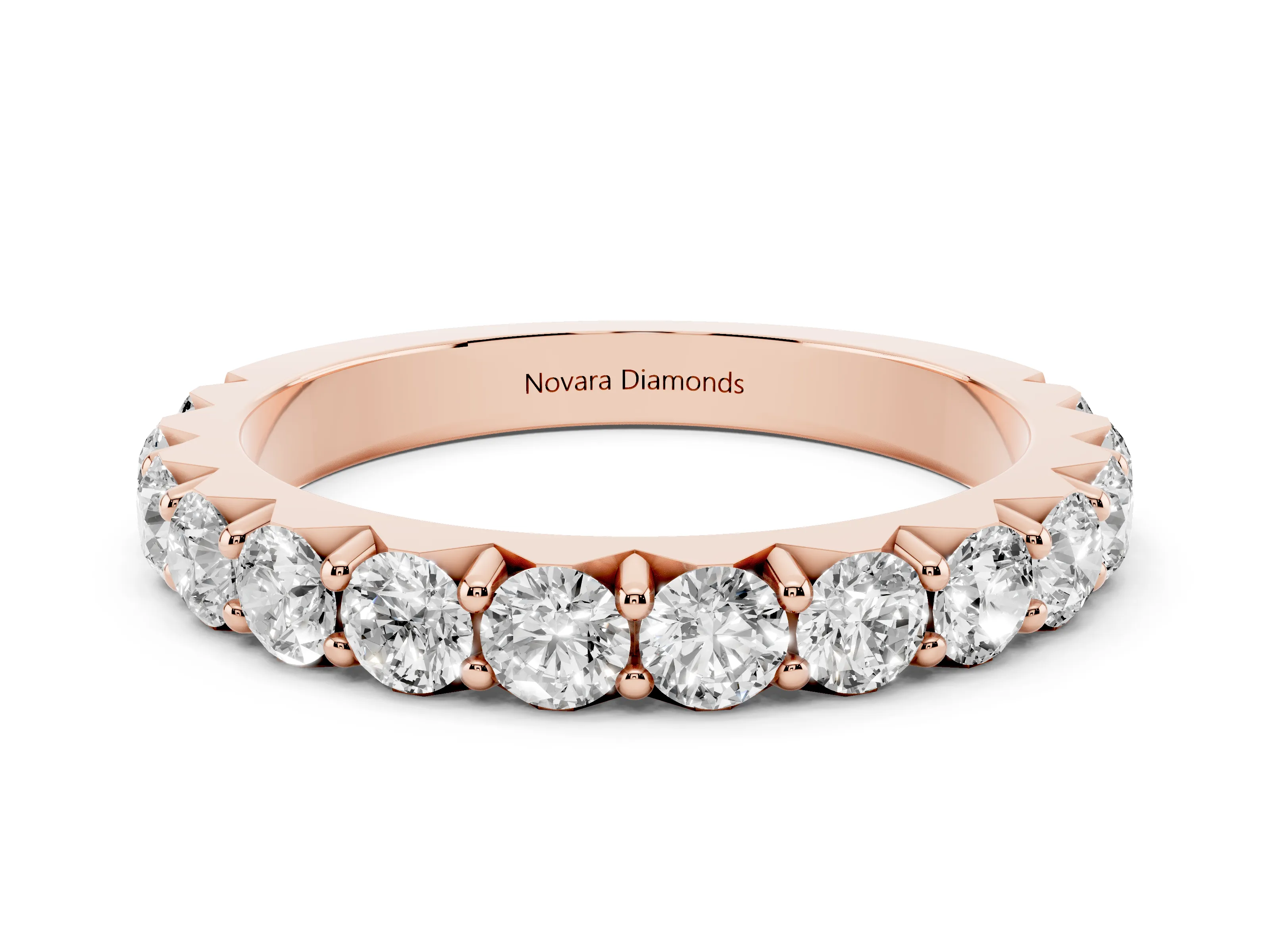 Round Diamond Half Eternity Band Set in Rose gold with Classic Prong Setting