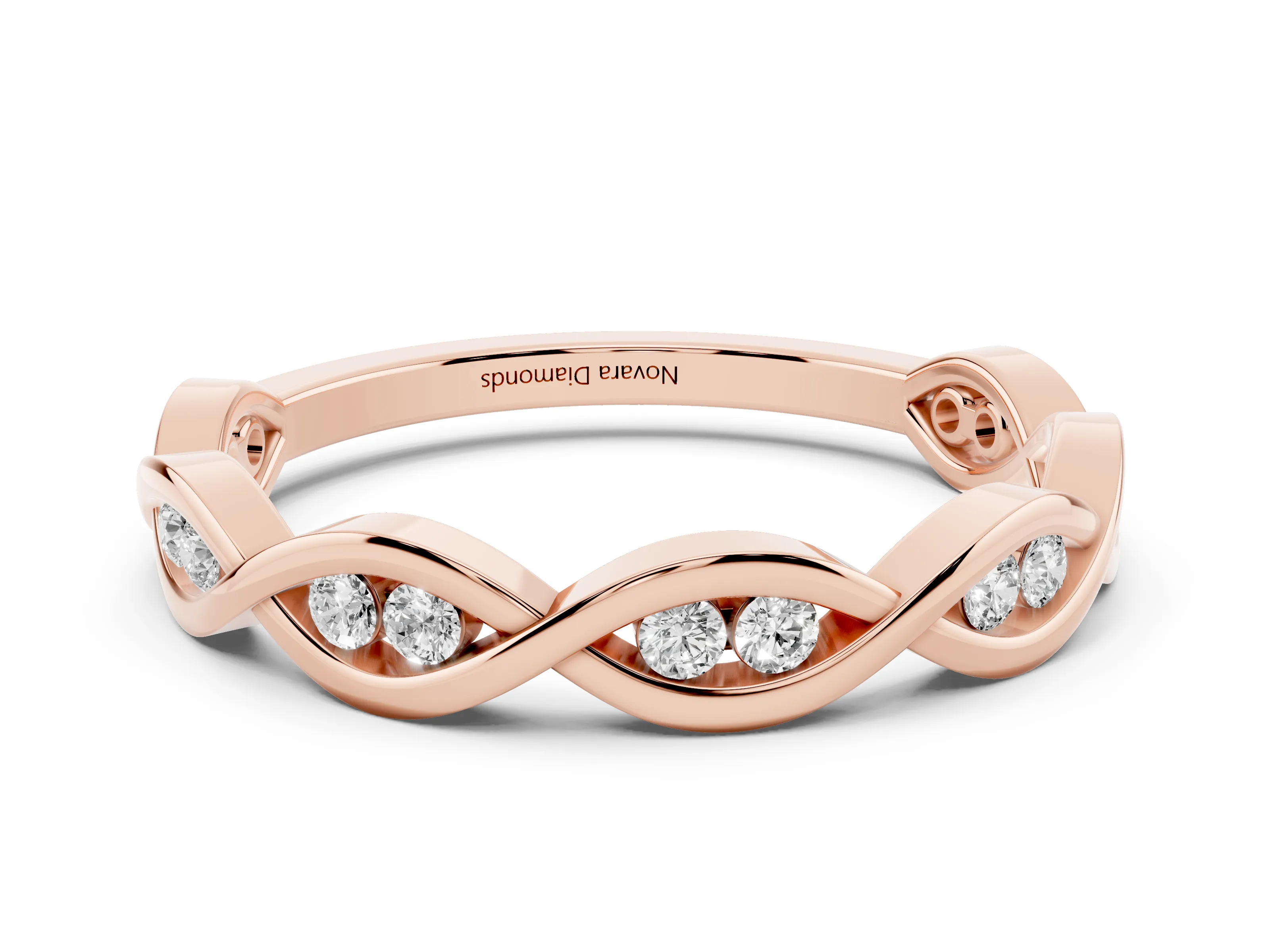 Round Diamond Twist Eternity Band Set in Rose gold with Bezel Setting