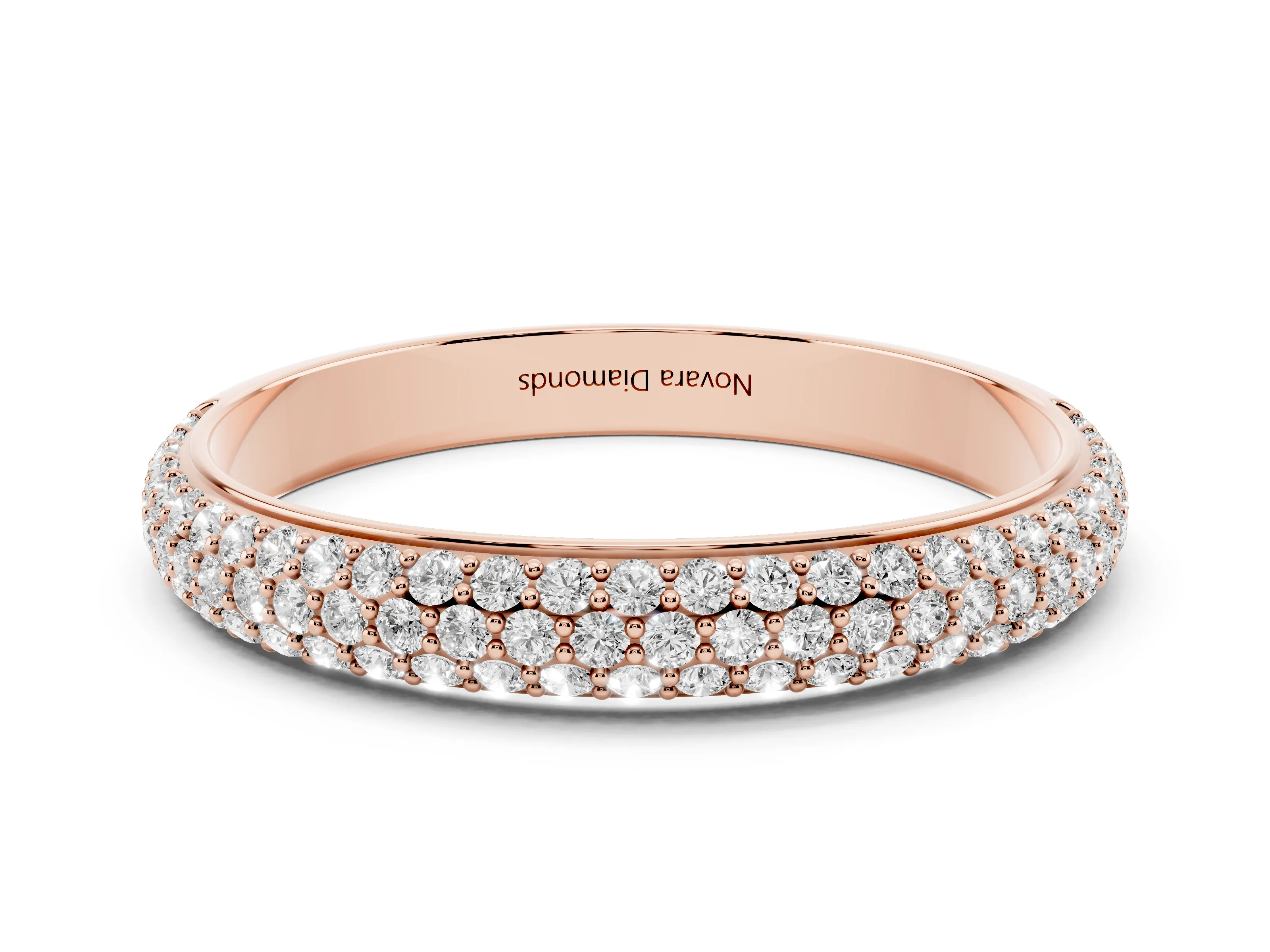 Round Diamond Three-Row Pavé Eternity Band Set in Rose gold with Shared Prong Setting