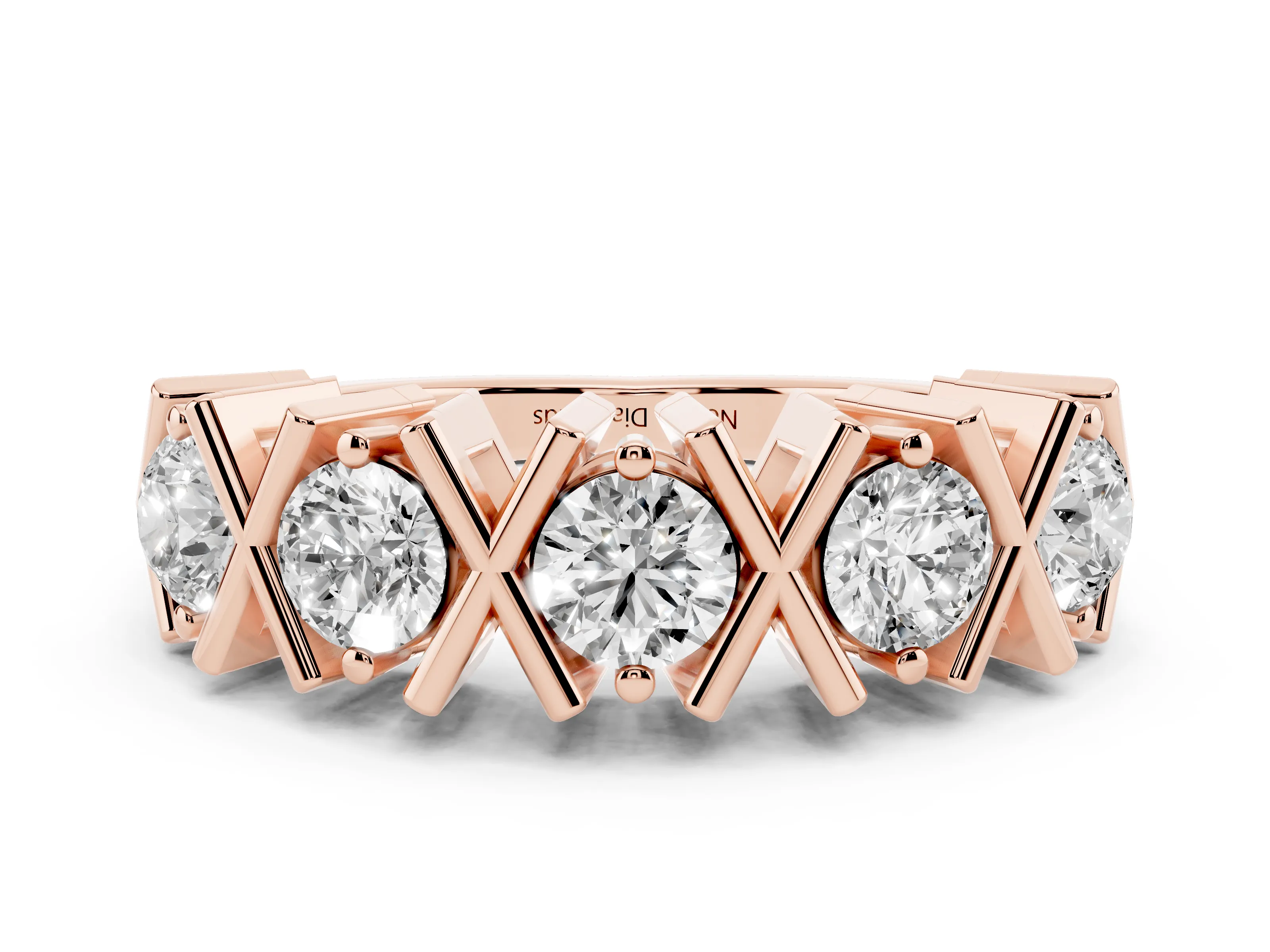 Round Diamond Channel Band Set in Rose gold with X-Prong Detail