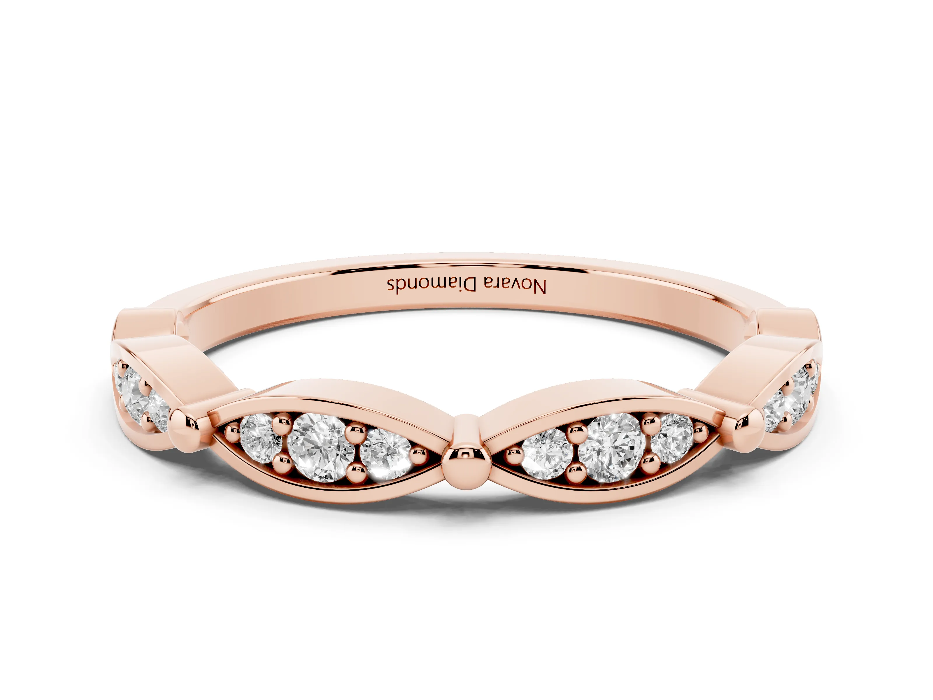 Marquise Section Diamond Eternity Band Set in Rose gold with Pavé Bezel Setting