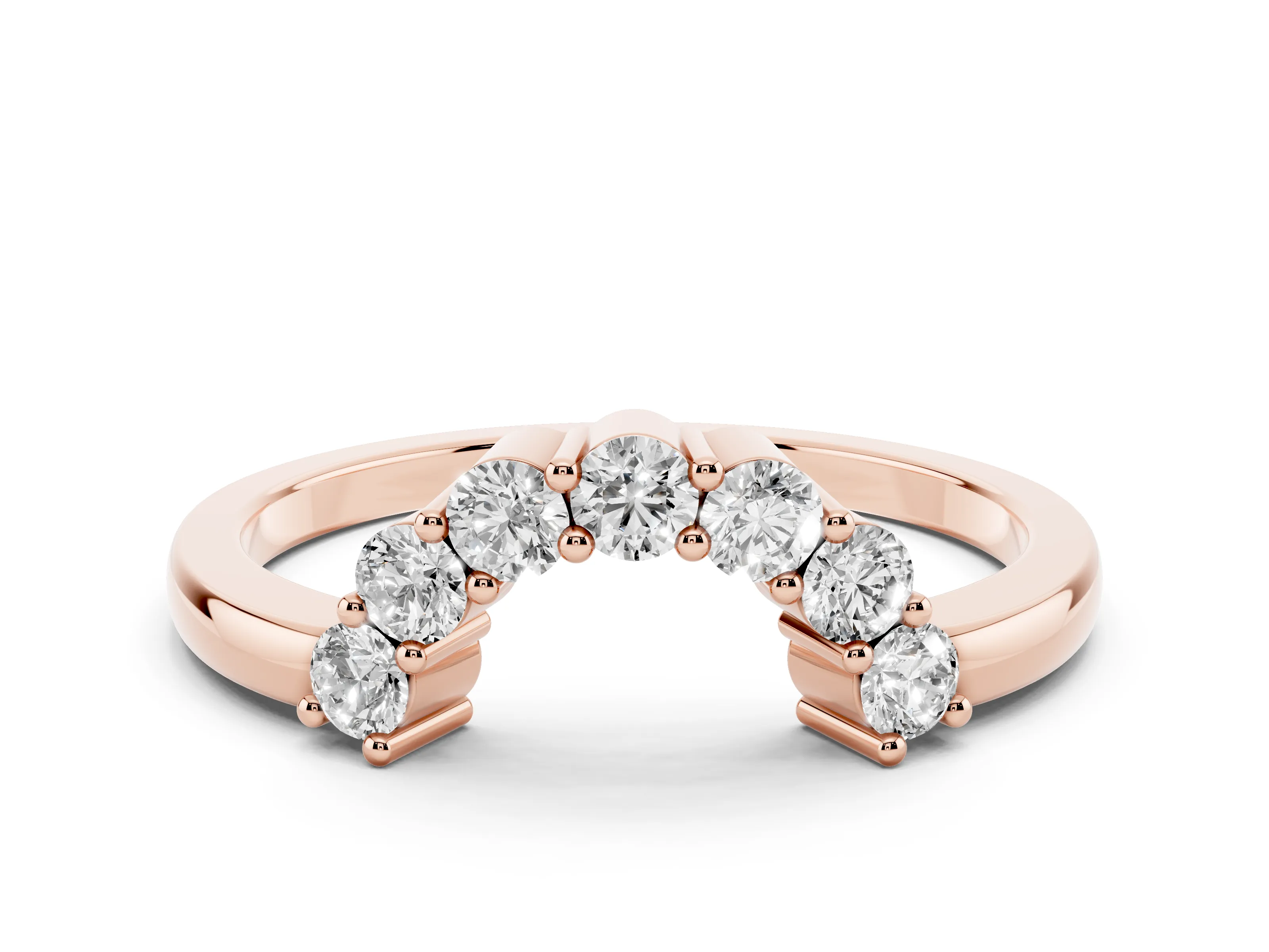 Round Diamond Curved Pavé Band Set in Rose gold with Prong Setting