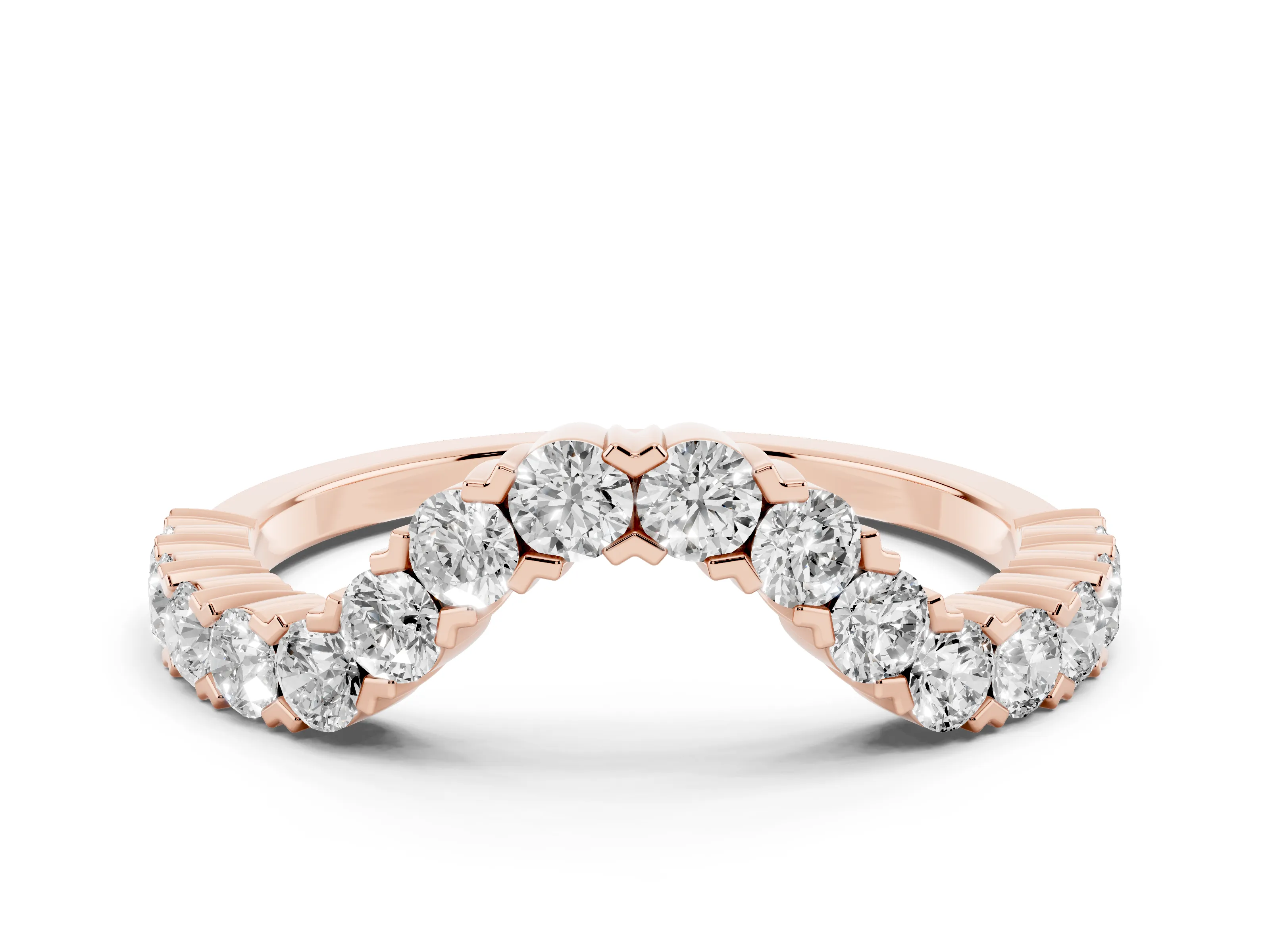 Round Diamond V-Shaped Pavé Band Set in Rose gold with Prong Setting