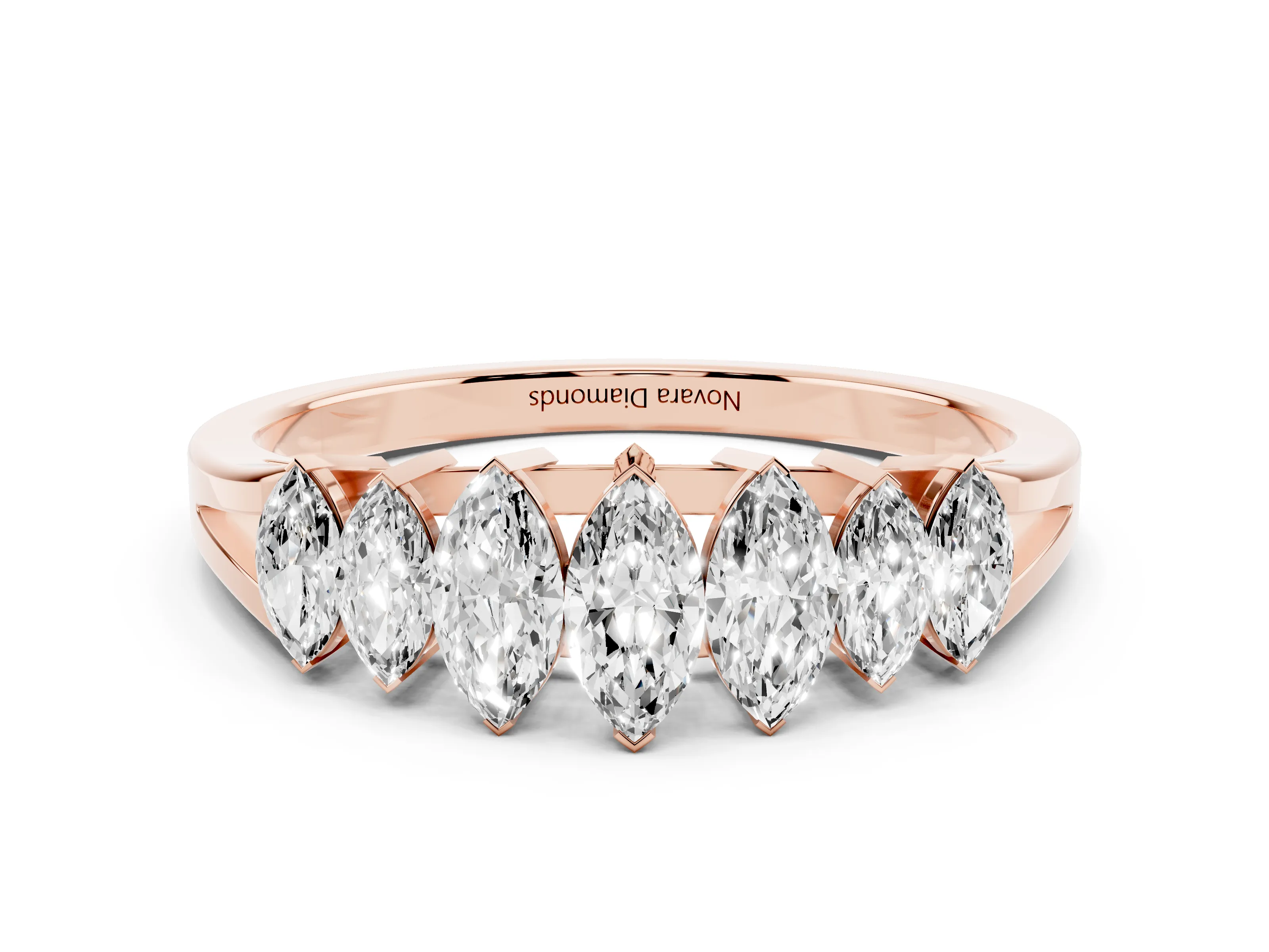Marquise Diamond Half Eternity Band Set in Rose gold with Seven Prong-Set Stones