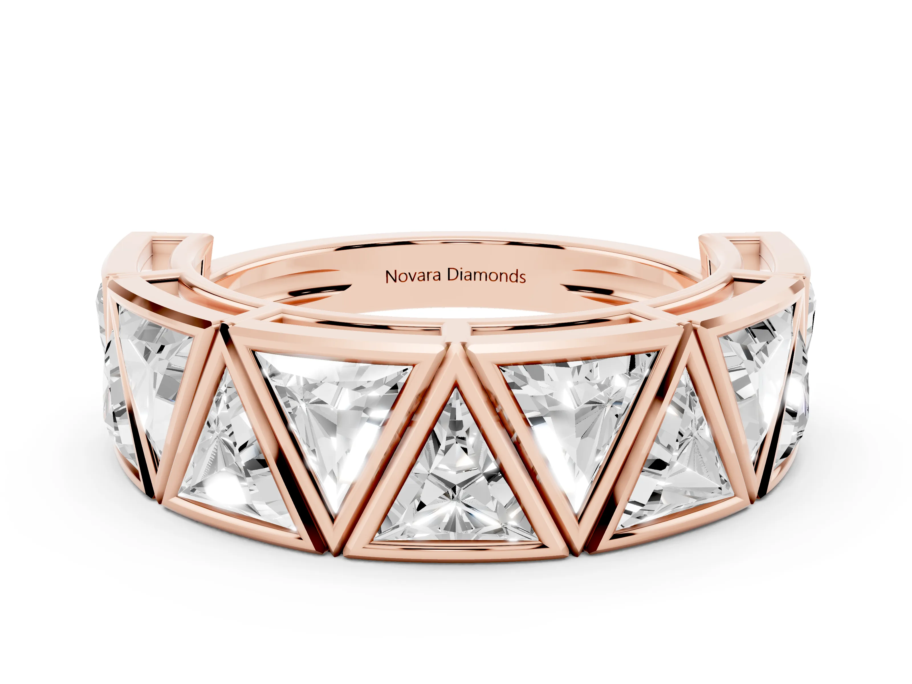 Triangle Diamond Geometric Mens Band Set in Rose gold with Framed Sections