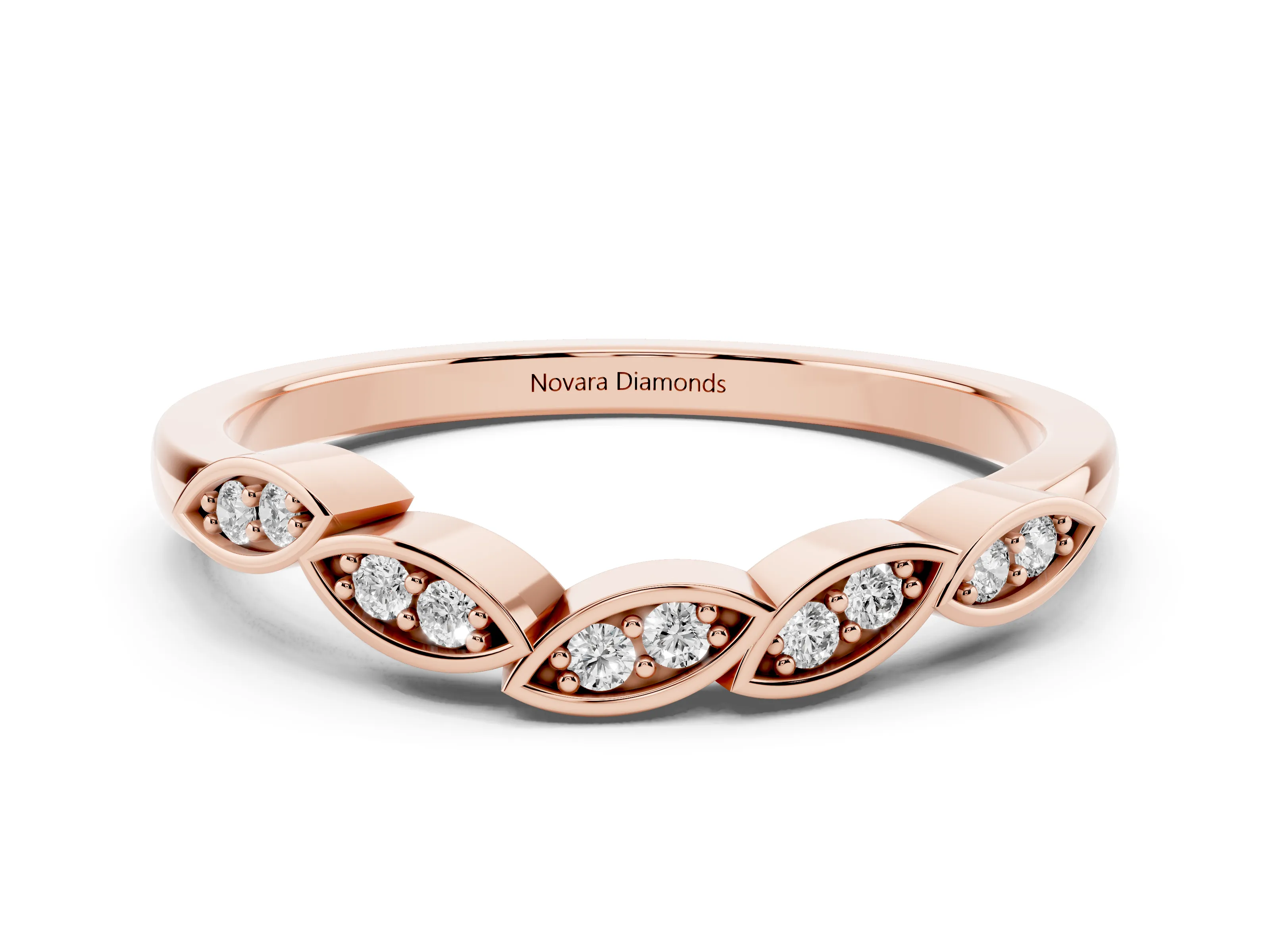 Marquise Diamond Leaf Eternity Band Set in Rose gold with Bezel Setting