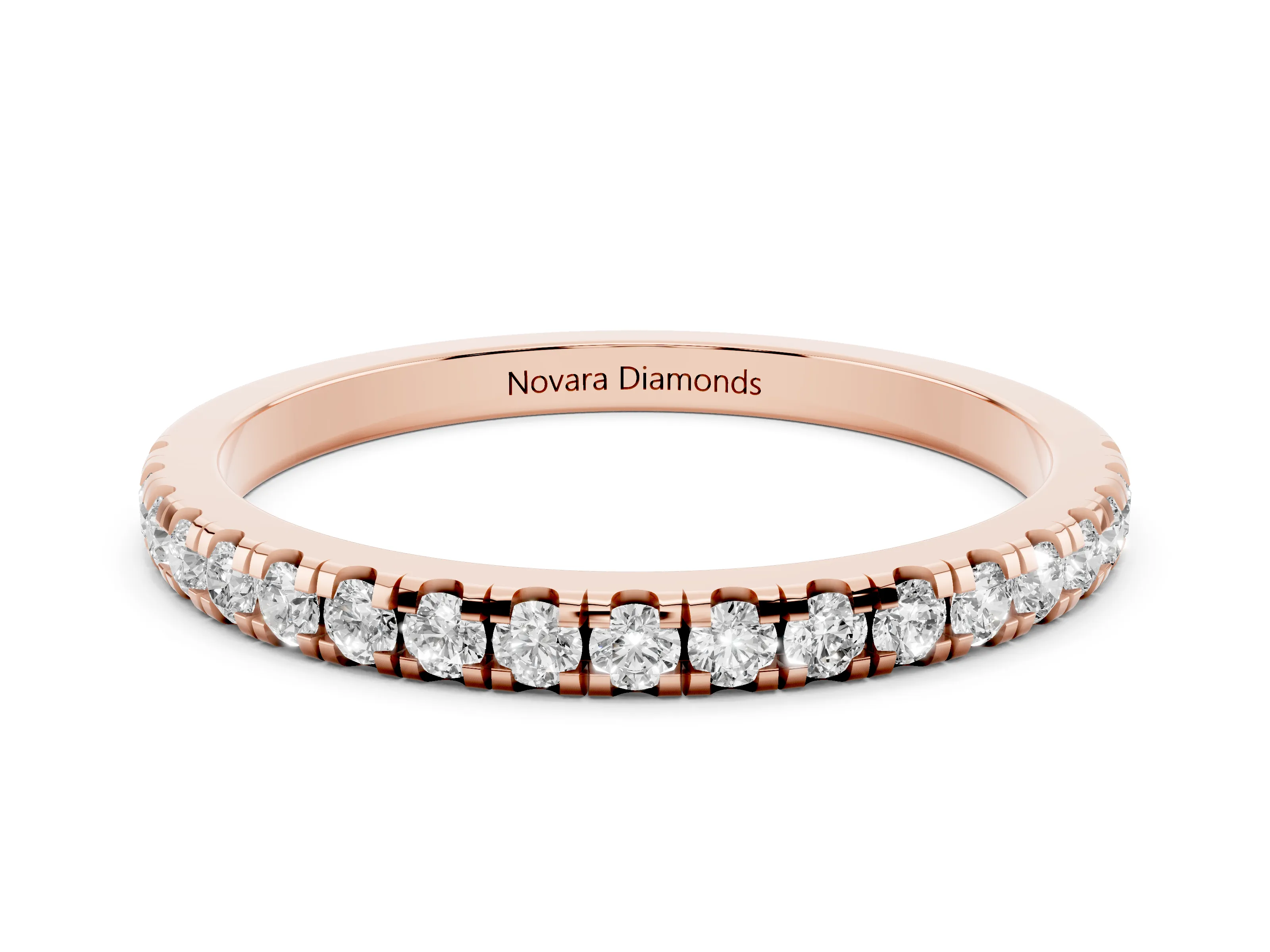 Round Diamond Top-Row Pavé Half Eternity Band Set in Rose gold with Shared Prongs