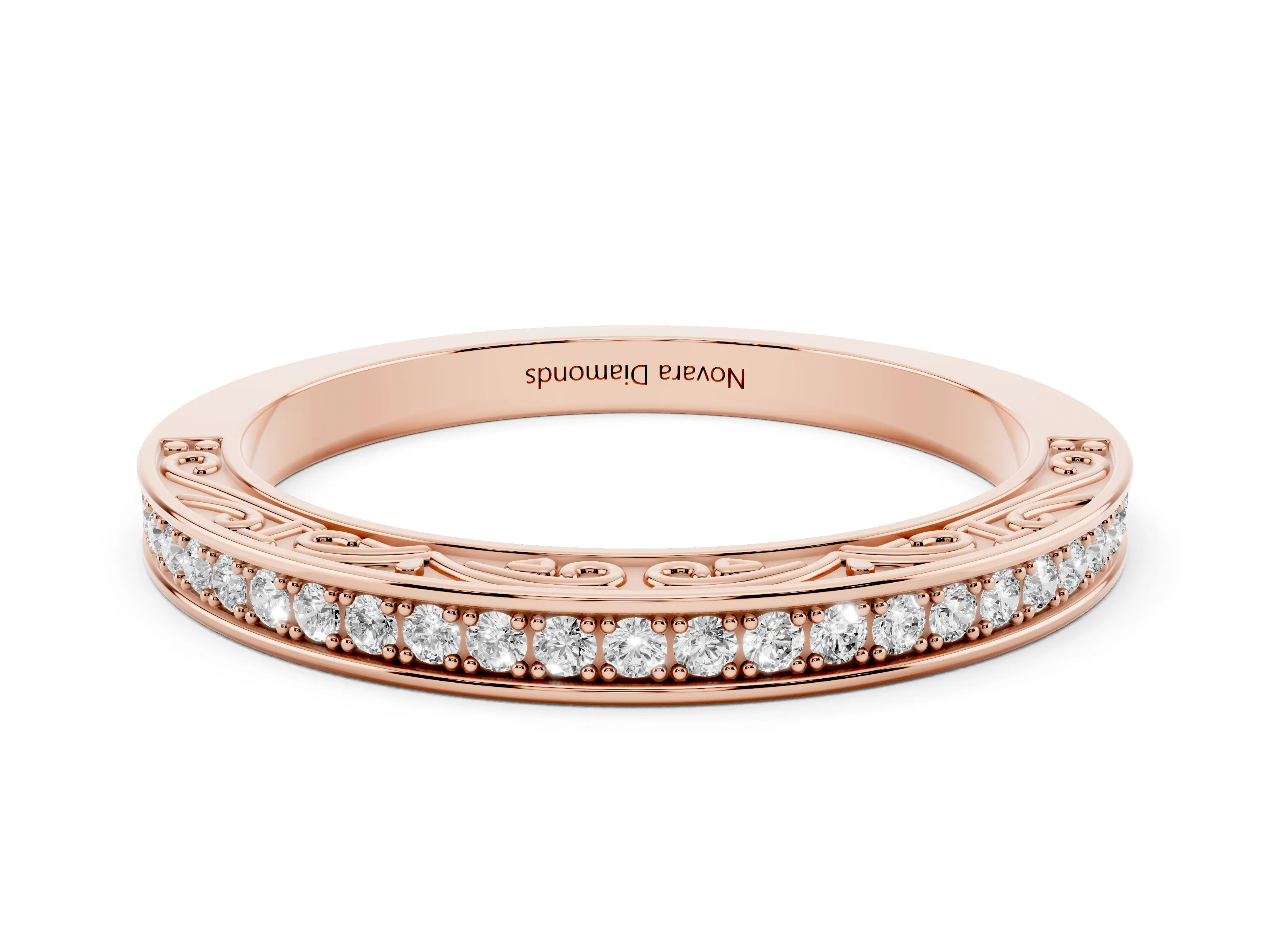 Round Diamond Channel Band Set in Rose gold with Milgrain Engraving