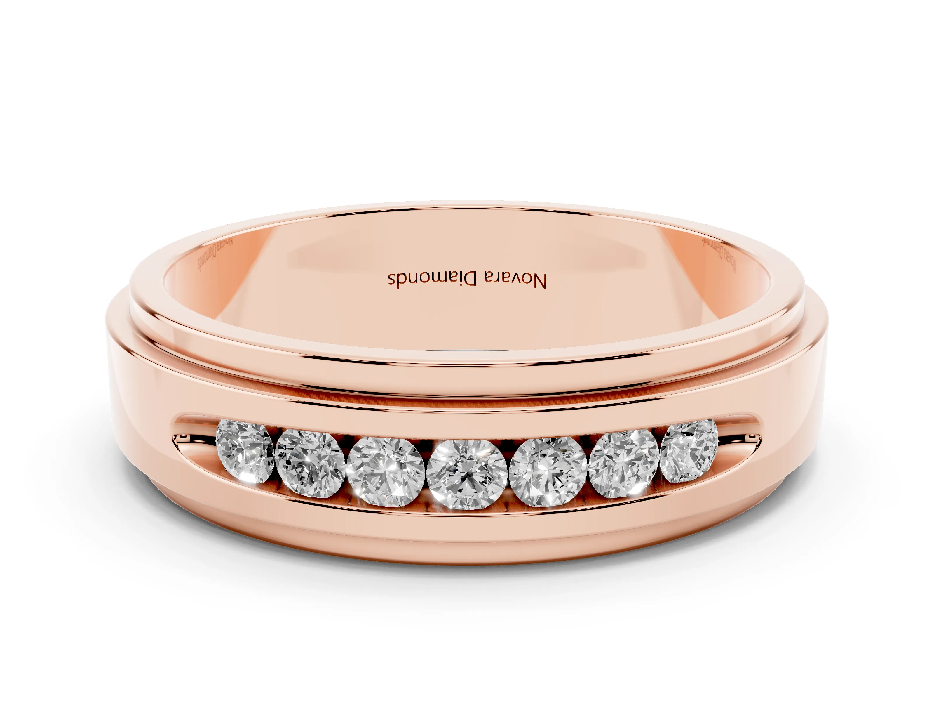 Round Diamond Seven-Stone Channel Mens Band Set in Rose gold with Recessed Setting