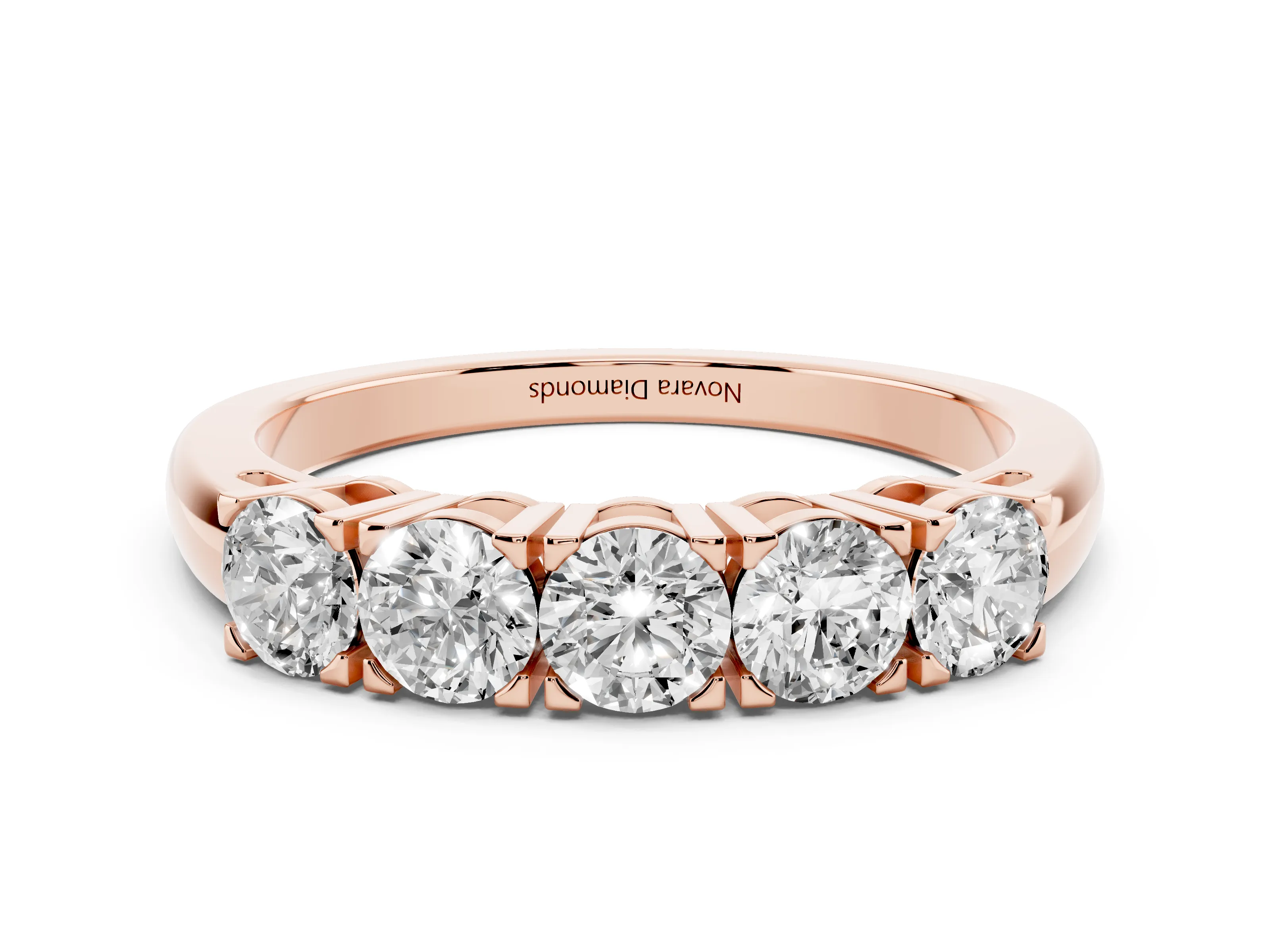 Five-Stone Round Diamond Aligned Row Band Set in Rose gold with Prong Setting