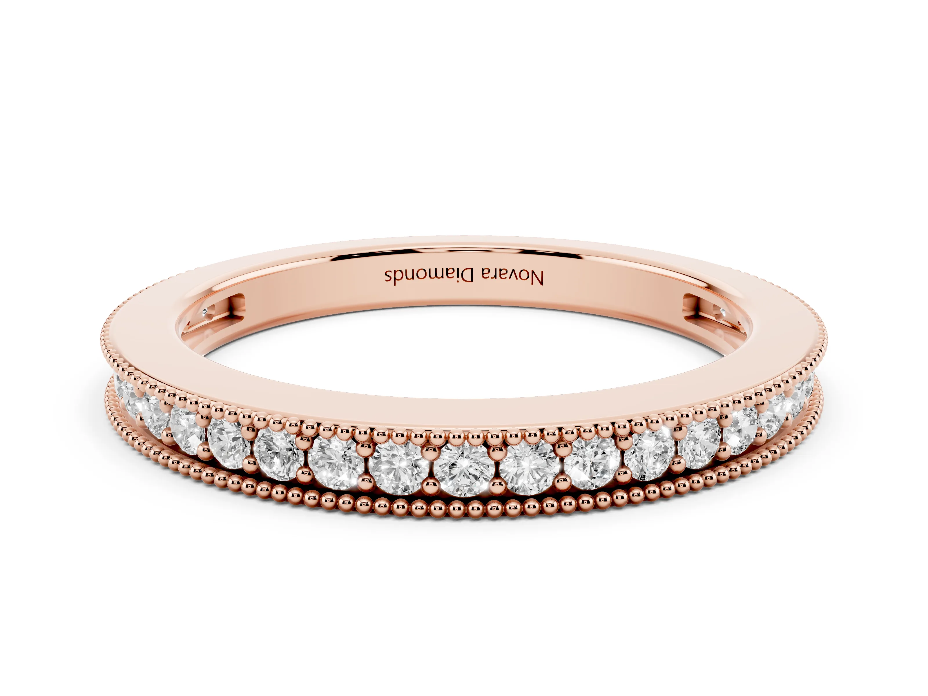 Round Diamond Pavé Eternity Band Set in Rose gold with Milgrain Edge Trim