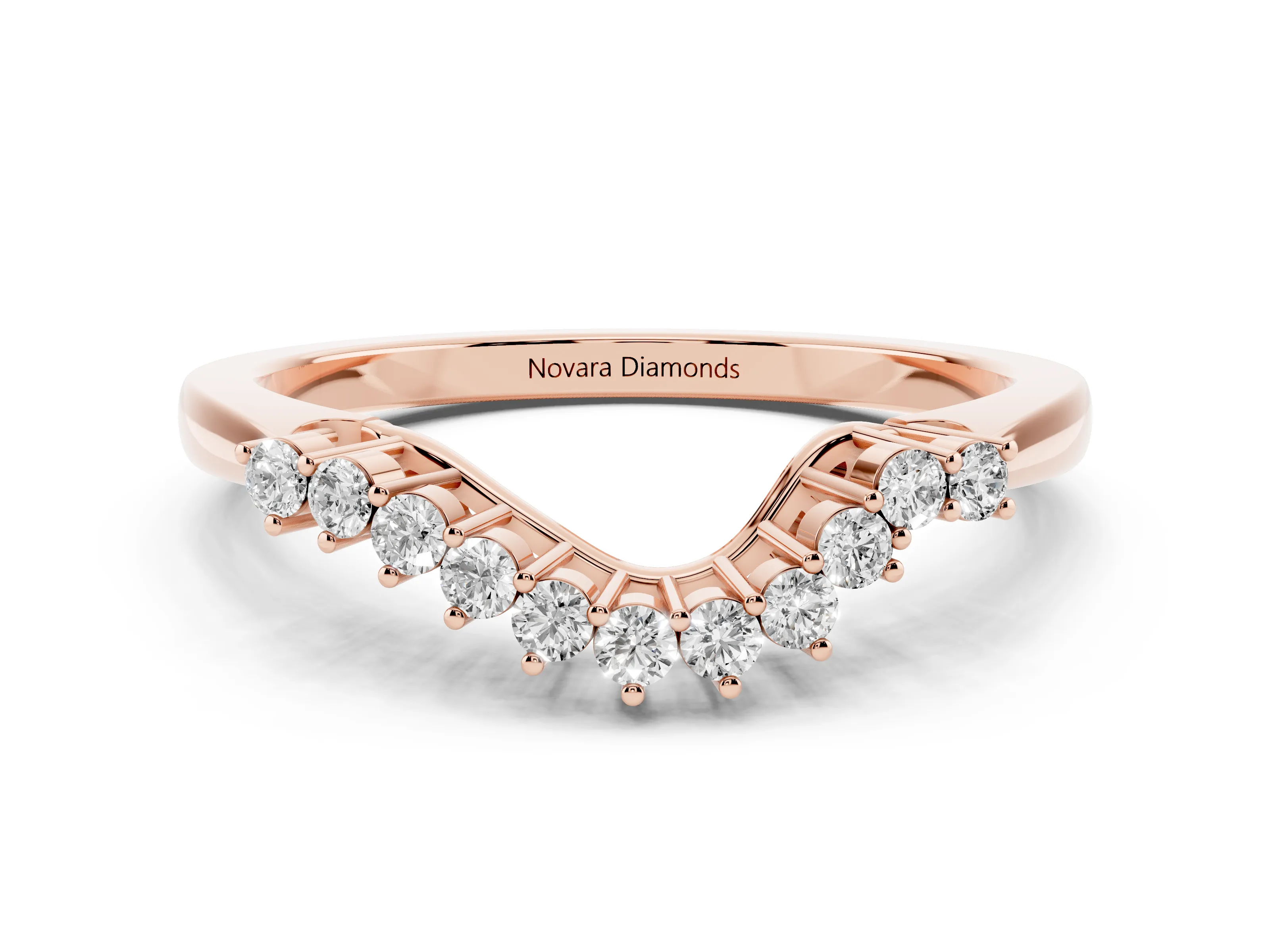 Round Diamond V-Shaped Band Set in Rose gold with Prong-Set Row