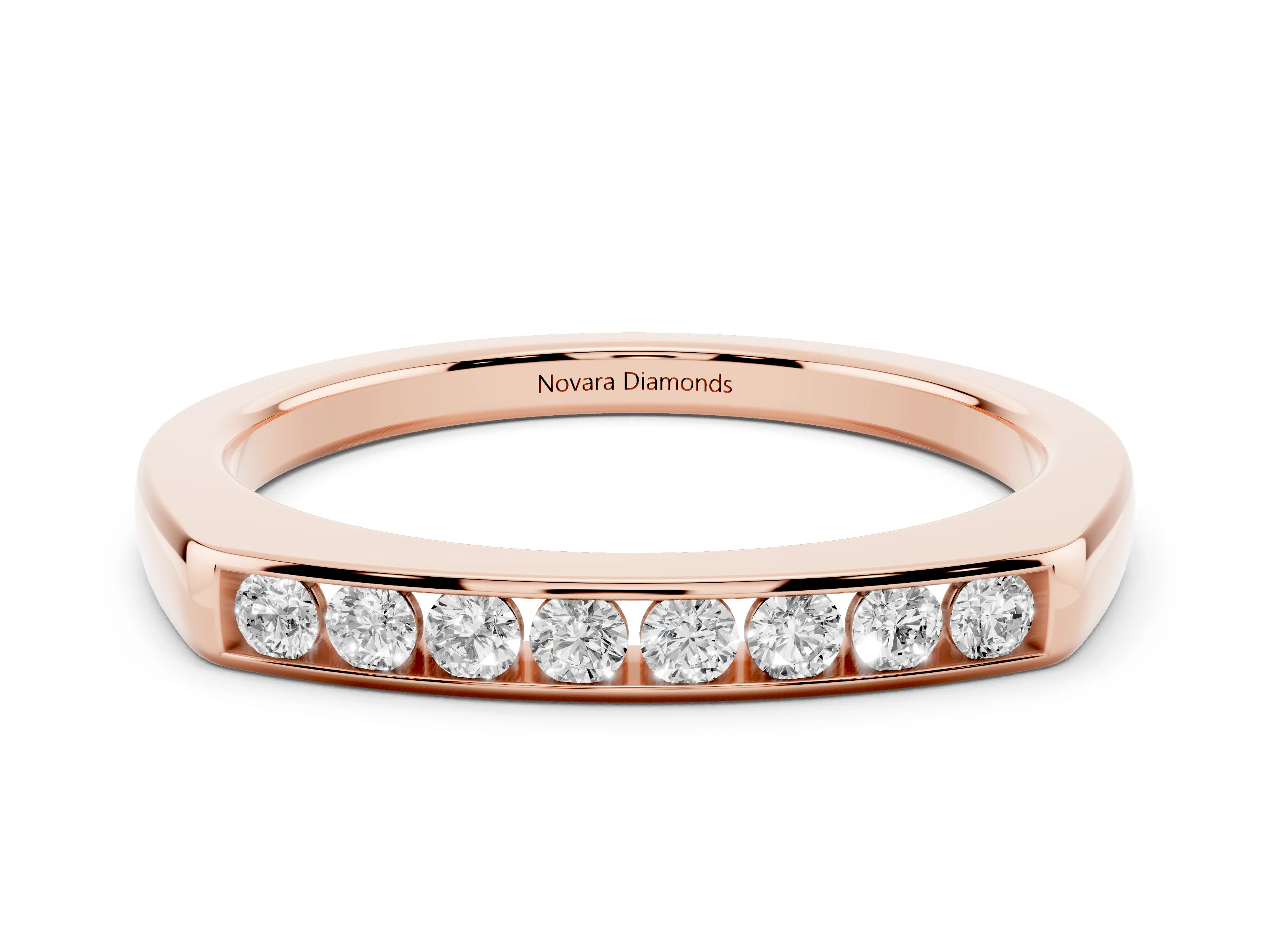 Round Diamond Flat Band Set in Rose gold with Six-Stone Channel Setting