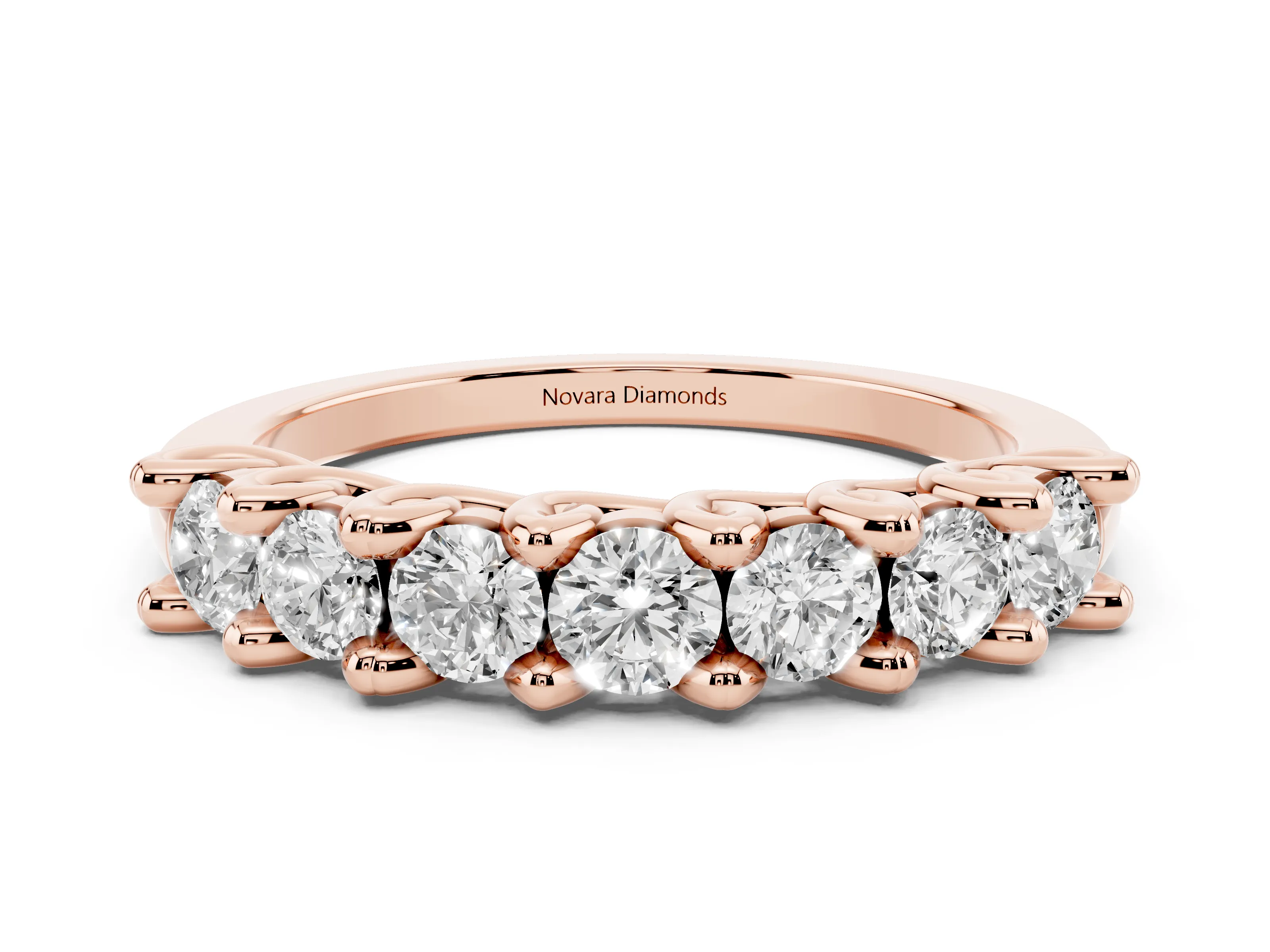 Round Diamond Half Eternity Band Set in Rose gold with Secure Prong Setting