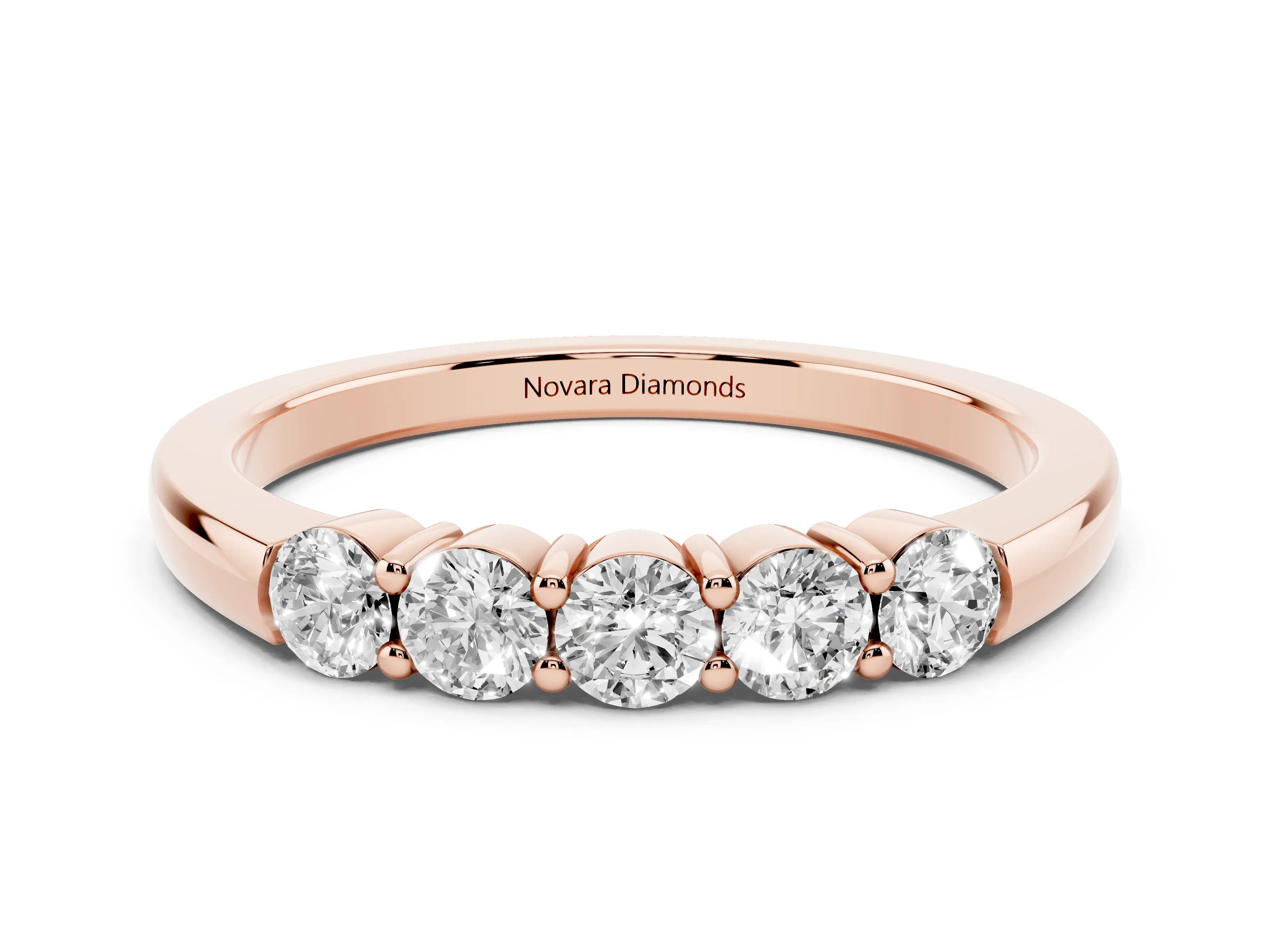 Five-Stone Round Diamond Channel Band Set in Rose gold with Shared Prong Setting