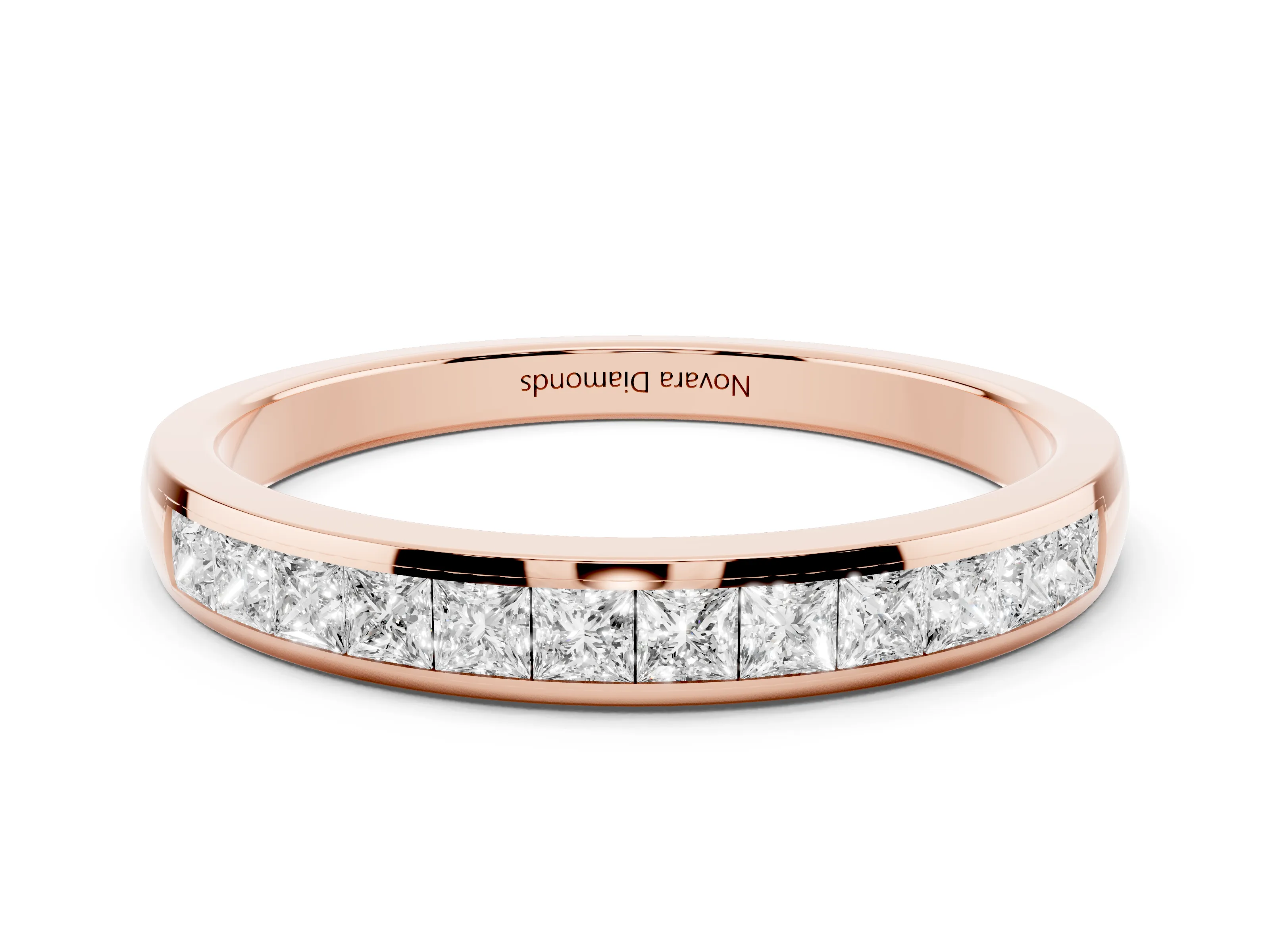 Princess Diamond Eternity Band Set in Rose gold with Channel Setting and Comfort Fit
