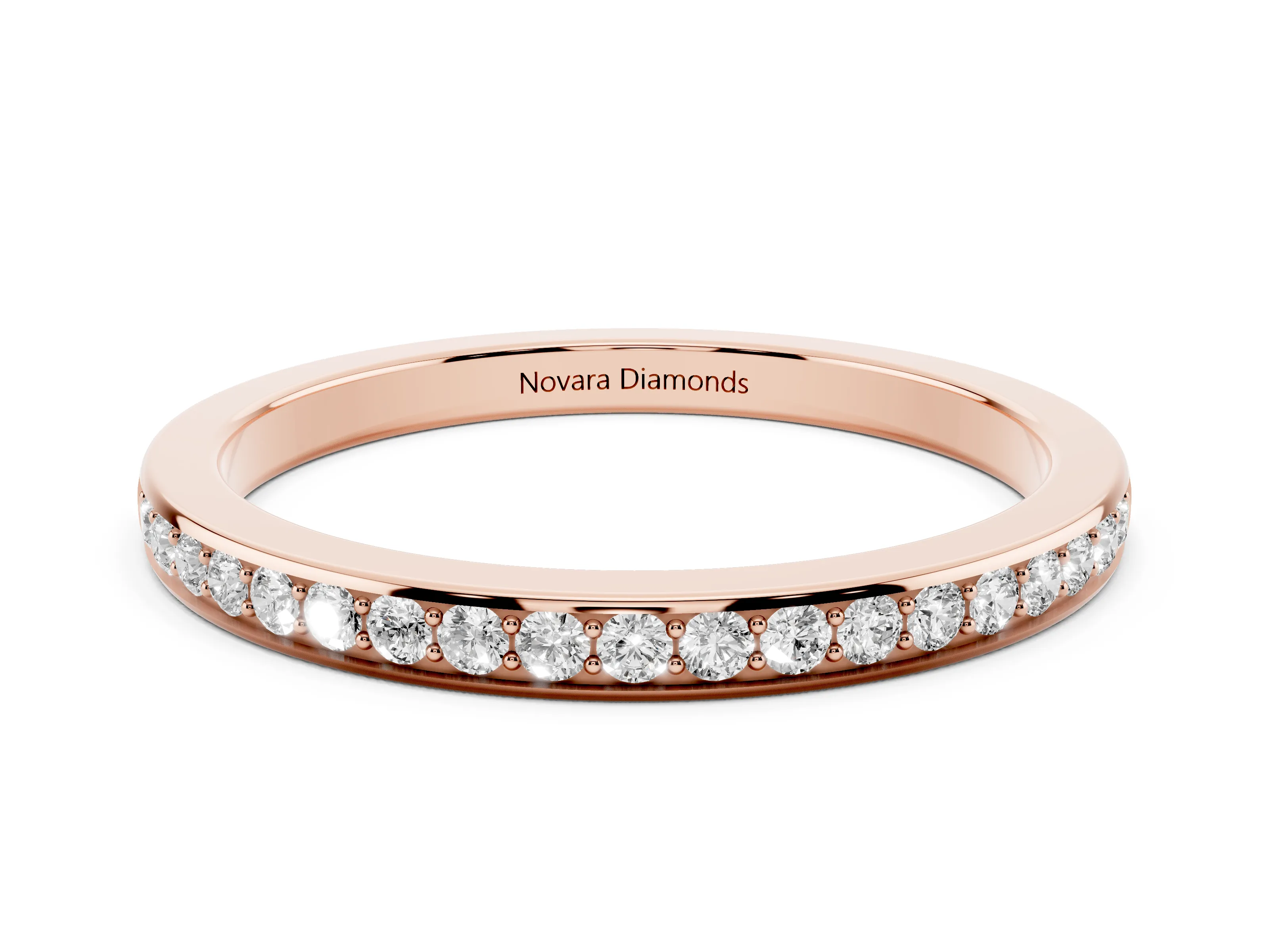Round Diamond Pavé Half Eternity Band Set in Rose gold with Open Lower Shank