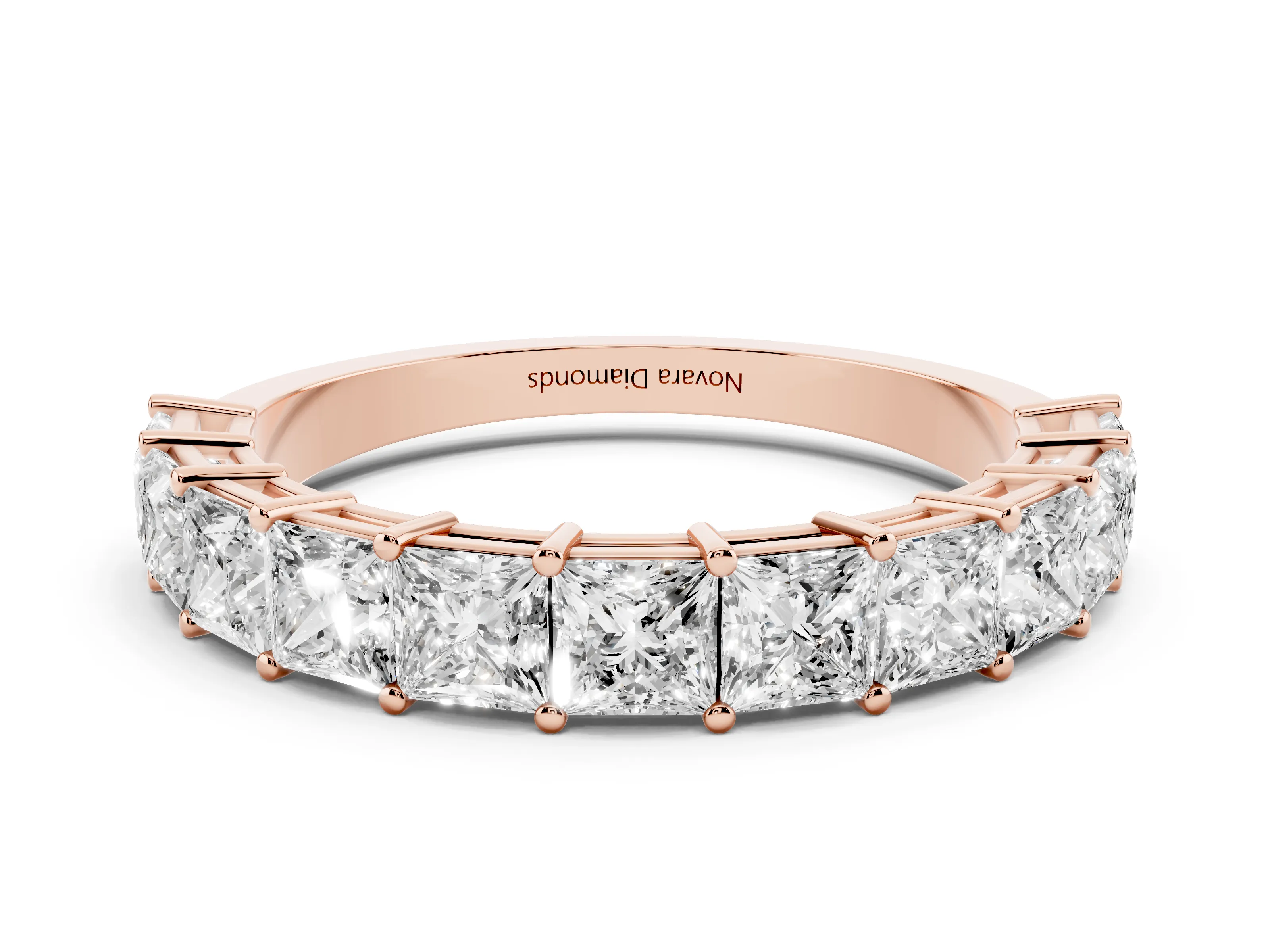 Princess Cut Diamond Half Eternity Band Set in Rose gold with Shared Prong Setting