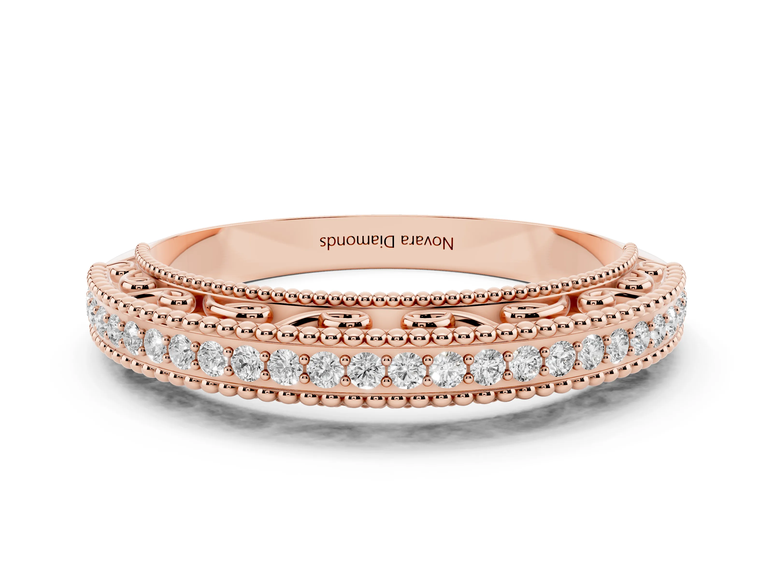 Round Diamond Pavé Eternity Band Set in Rose gold with Milgrain Edges