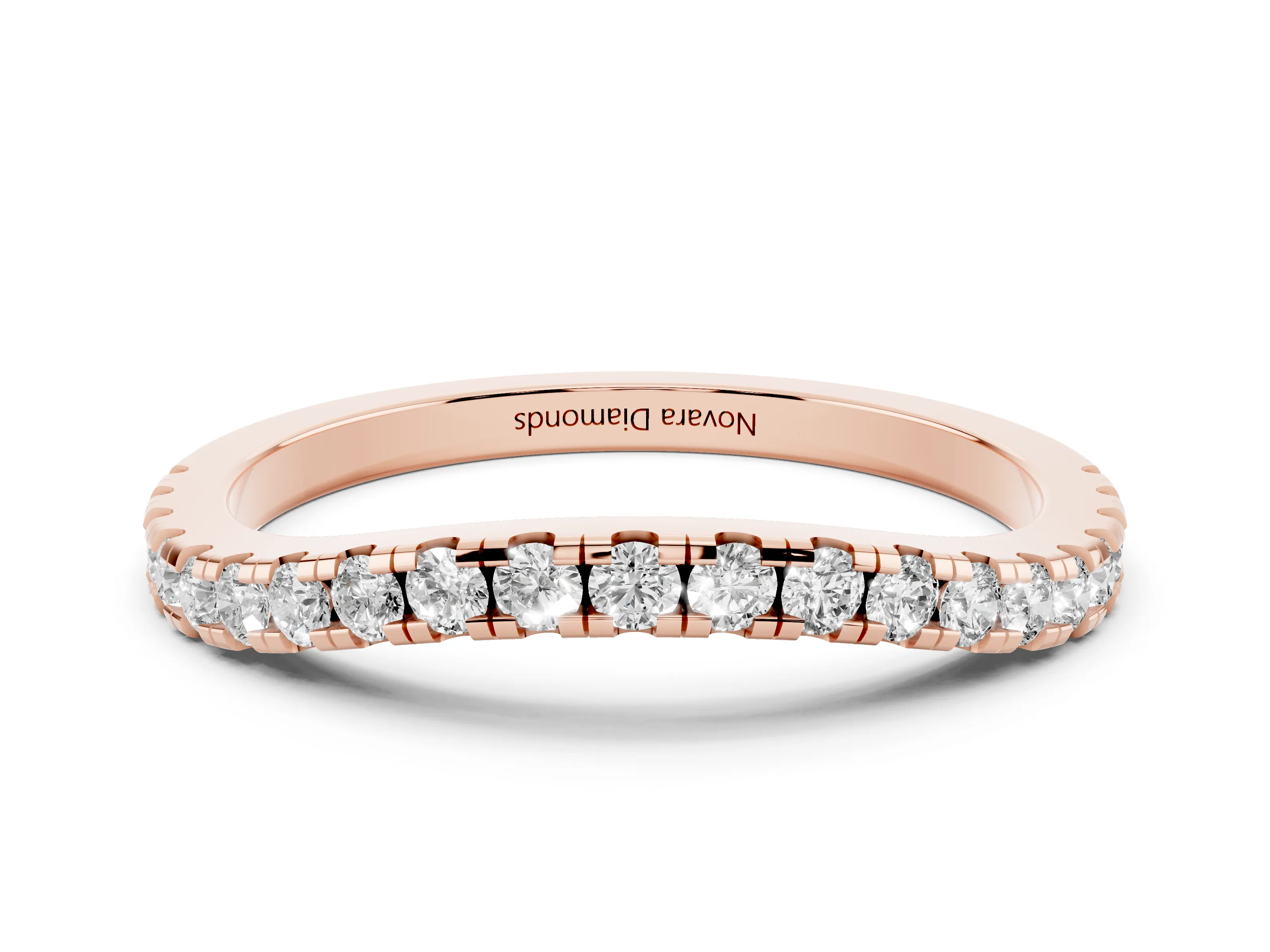 Round Diamond Classic Half Eternity Band Set in Rose gold with Pavé Shared Prongs
