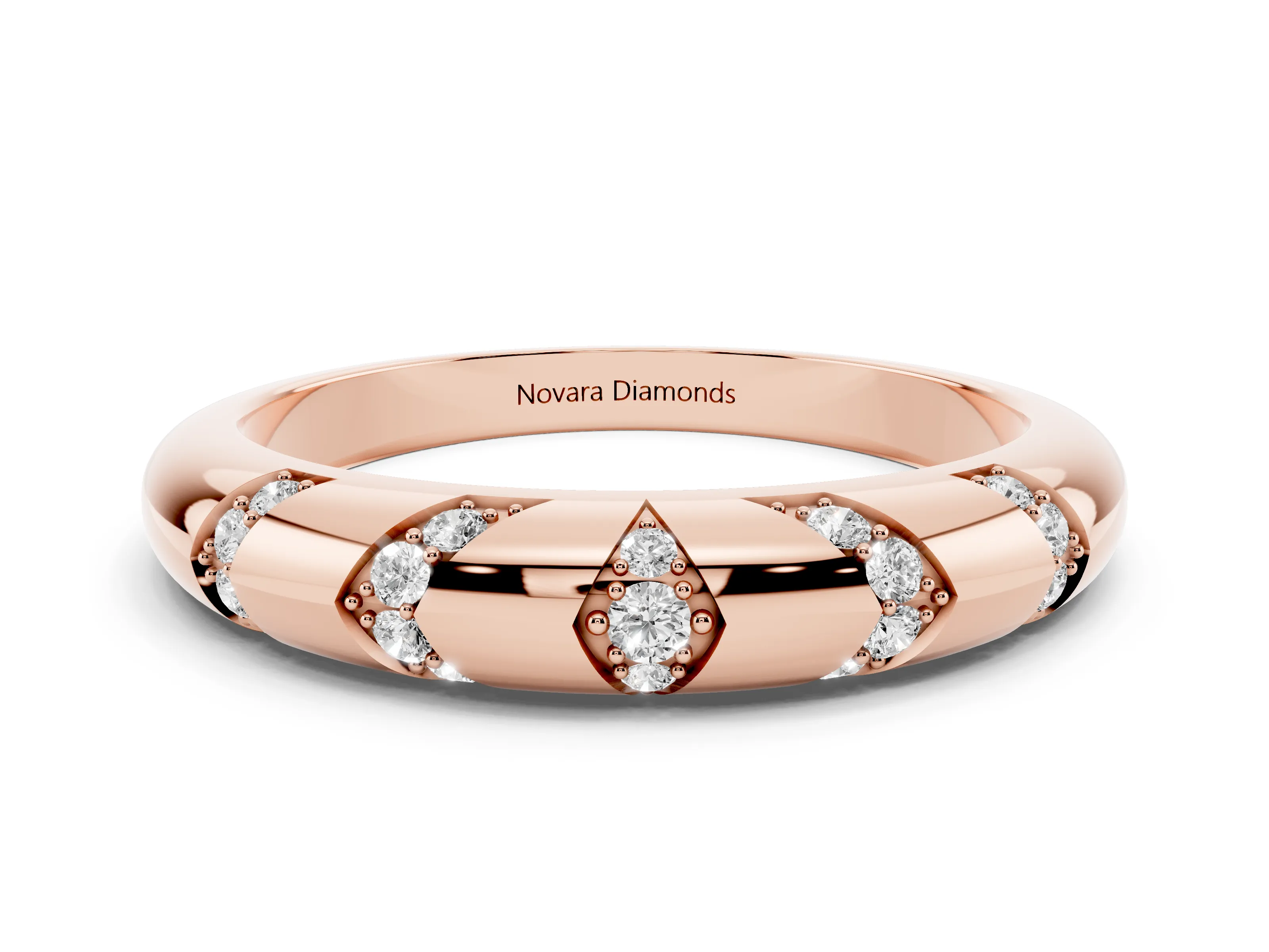 Round Diamond Curved Band Set in Rose gold with Channel and Bezel Setting