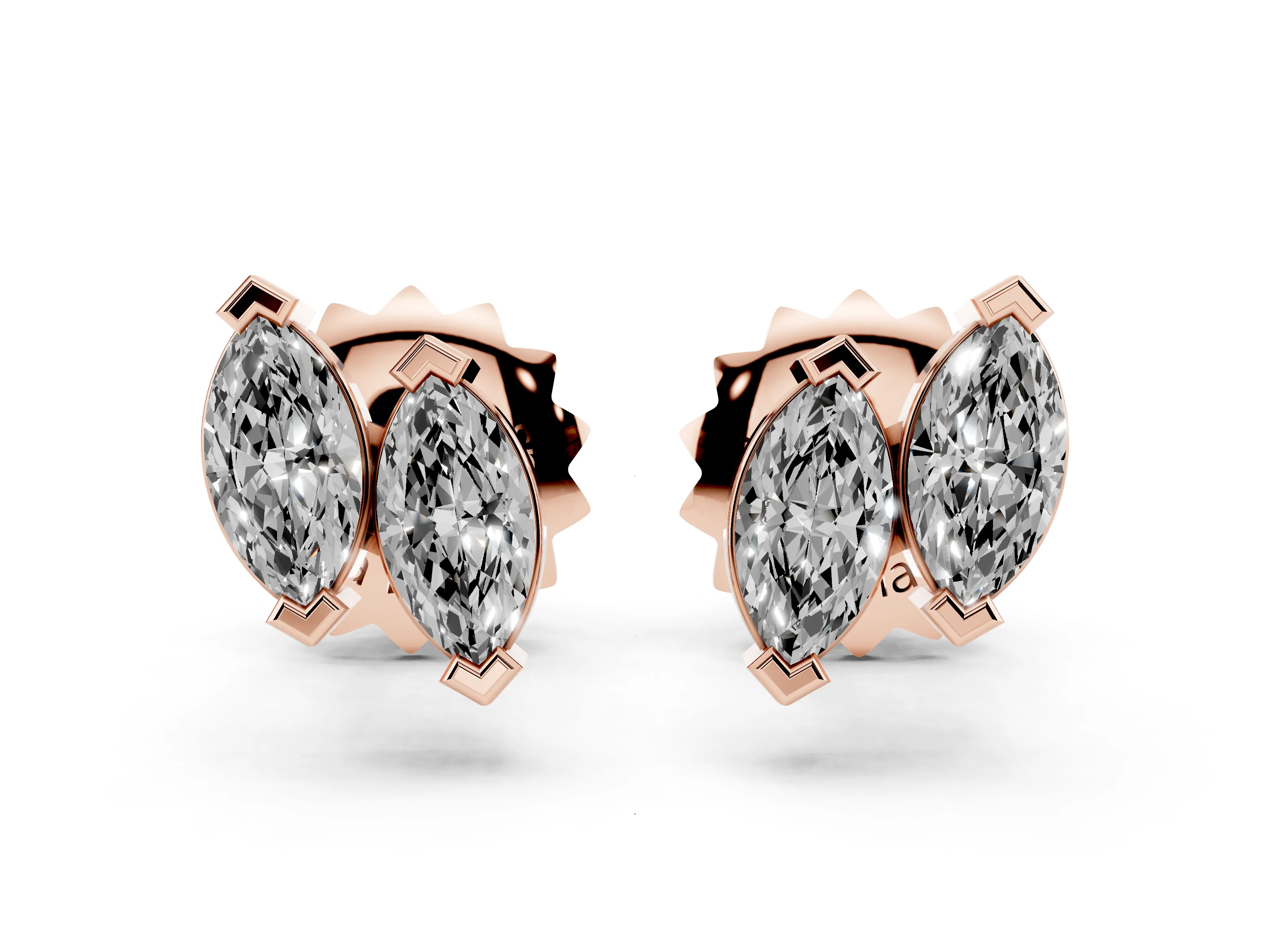 Marquise Lab-Grown Diamond Staggered Two Stone Stud Earrings | V-Tip Prongs | Rose Gold