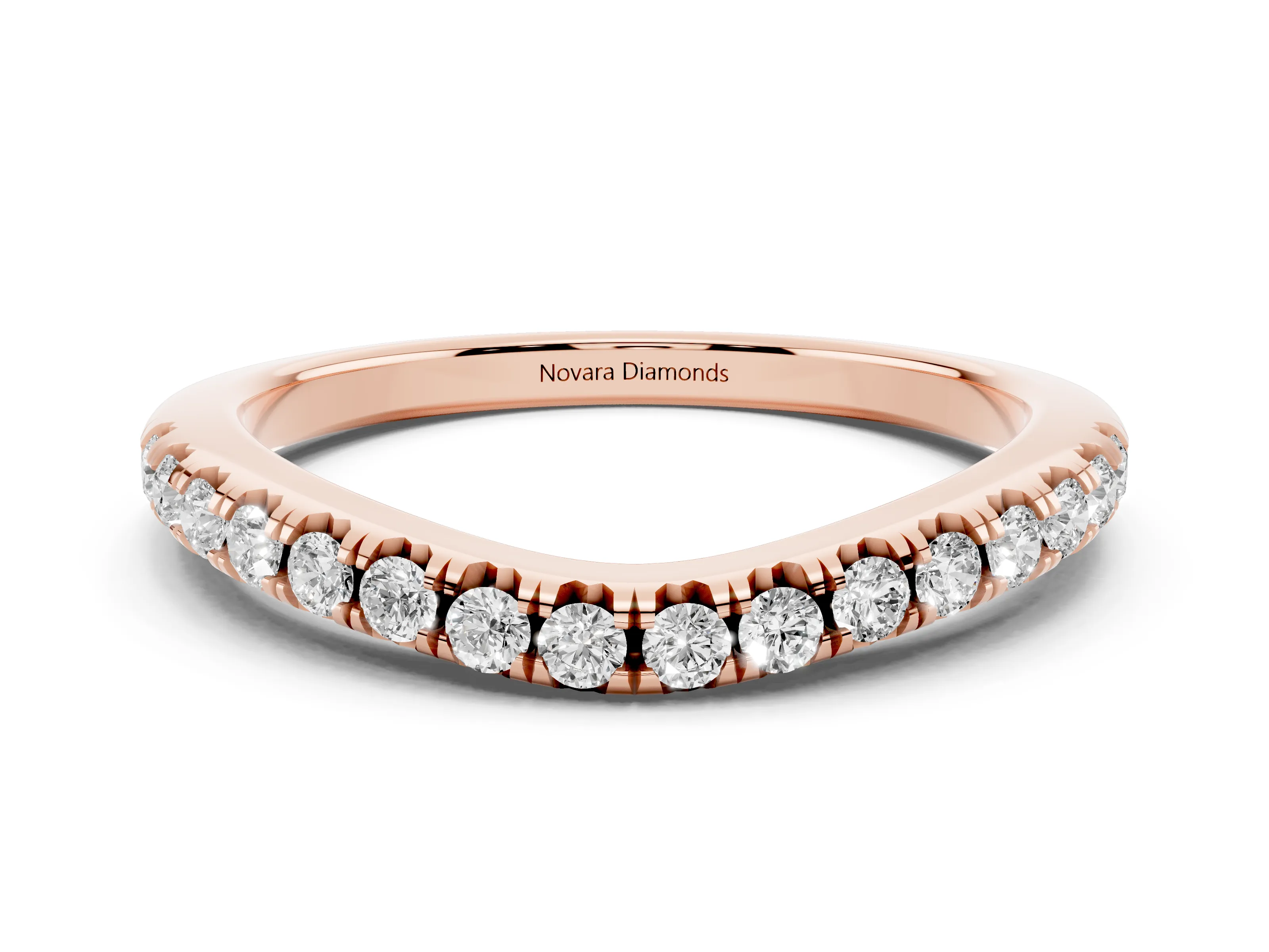 Round Diamond Curved Pavé Band Set in Rose gold with Shared Prong Row