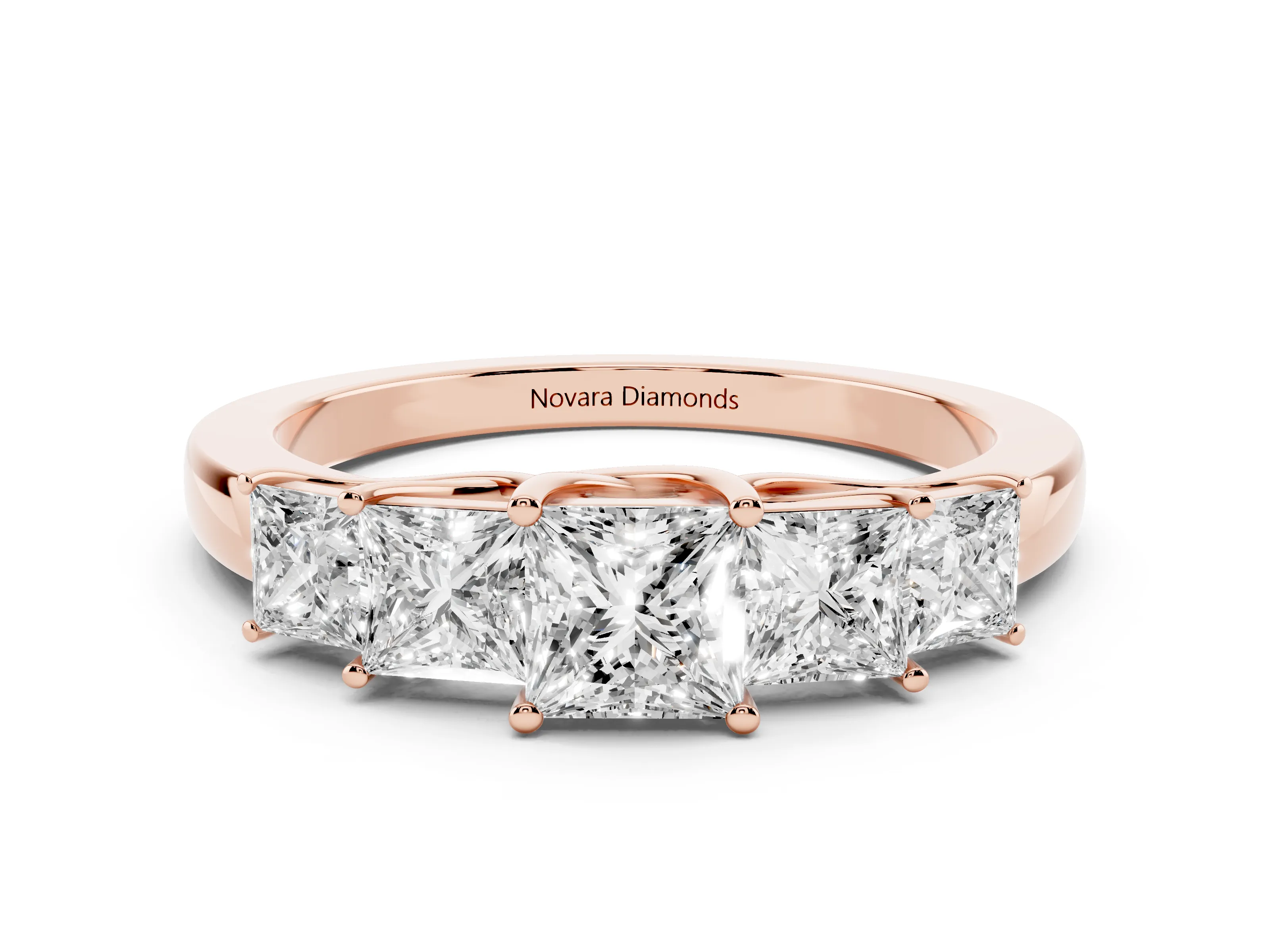 Princess Cut Diamond Five-Stone Ring Set in Rose gold with Individual Prong Settings