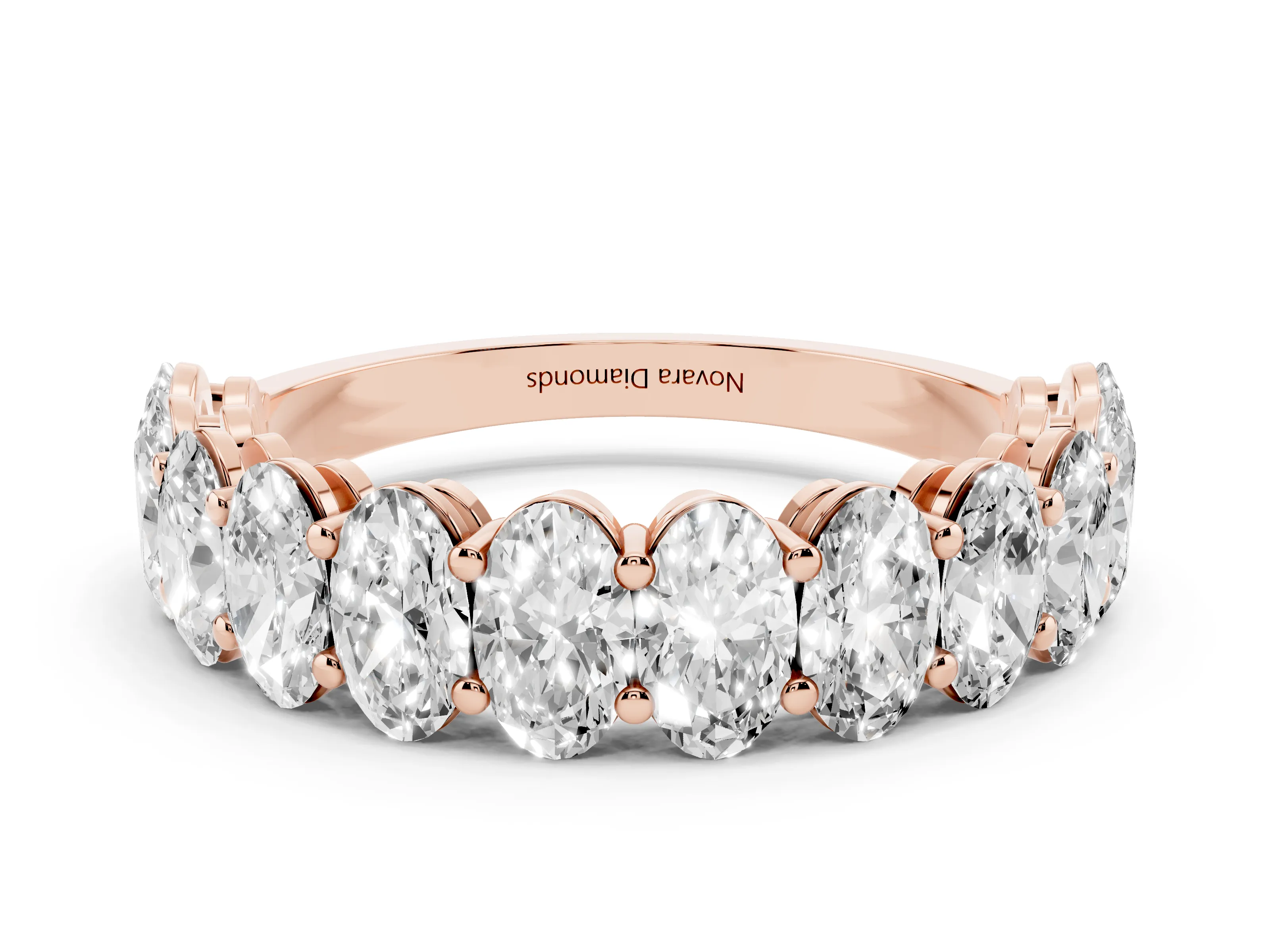 Oval Diamond Eternity Band Set in Rose gold with Prong Setting