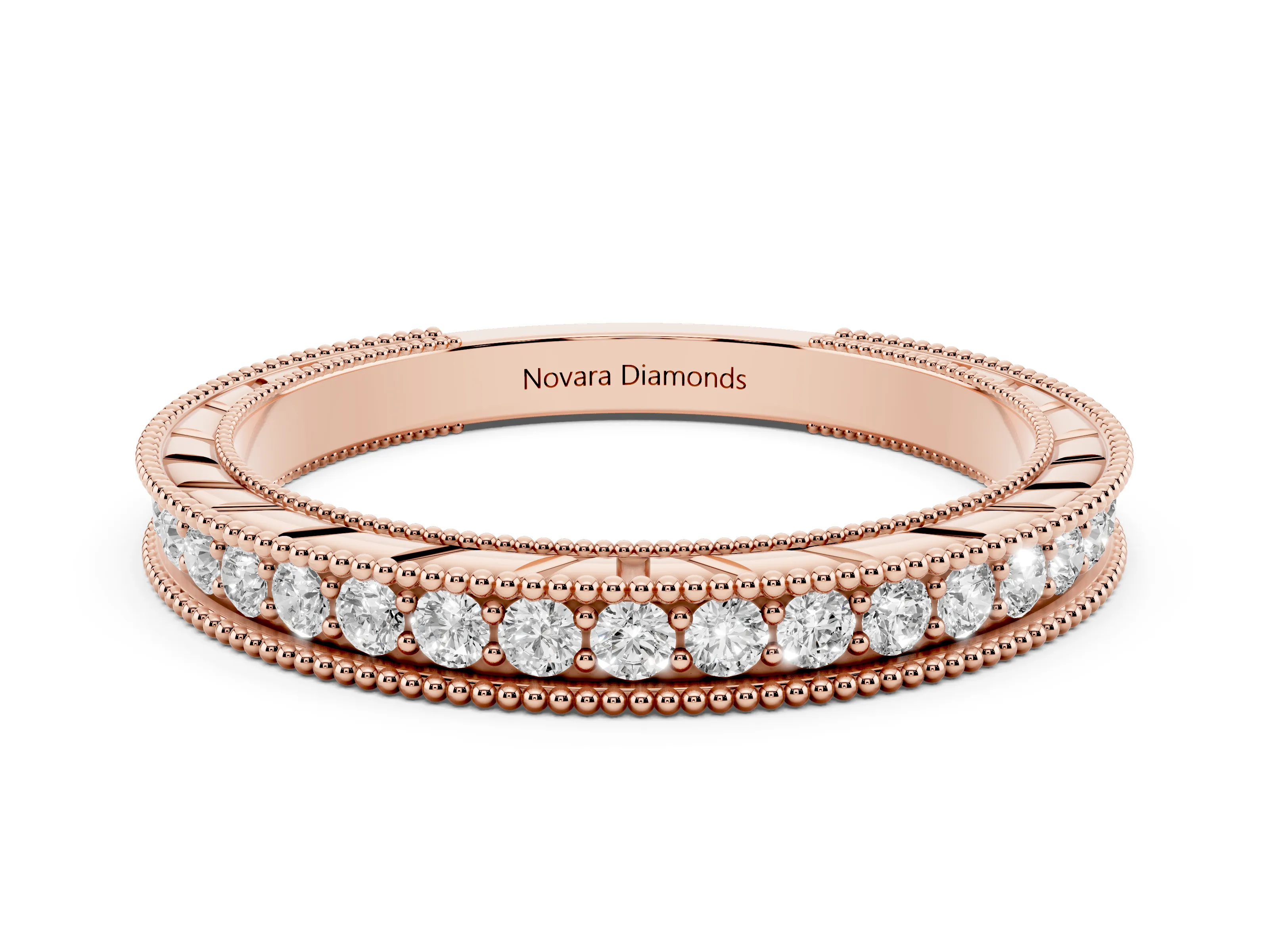 Round Diamond Eternity Band Set in Rose gold with Milgrain Channel Edges