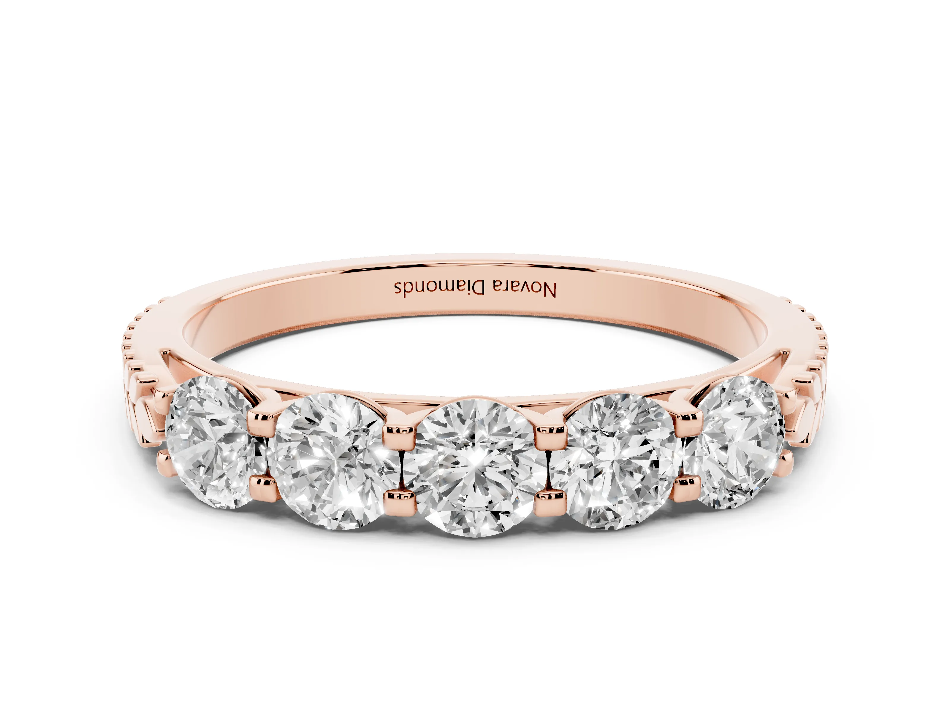 Round Diamond Five-Stone Band Set in Rose gold with Straight Prong Row