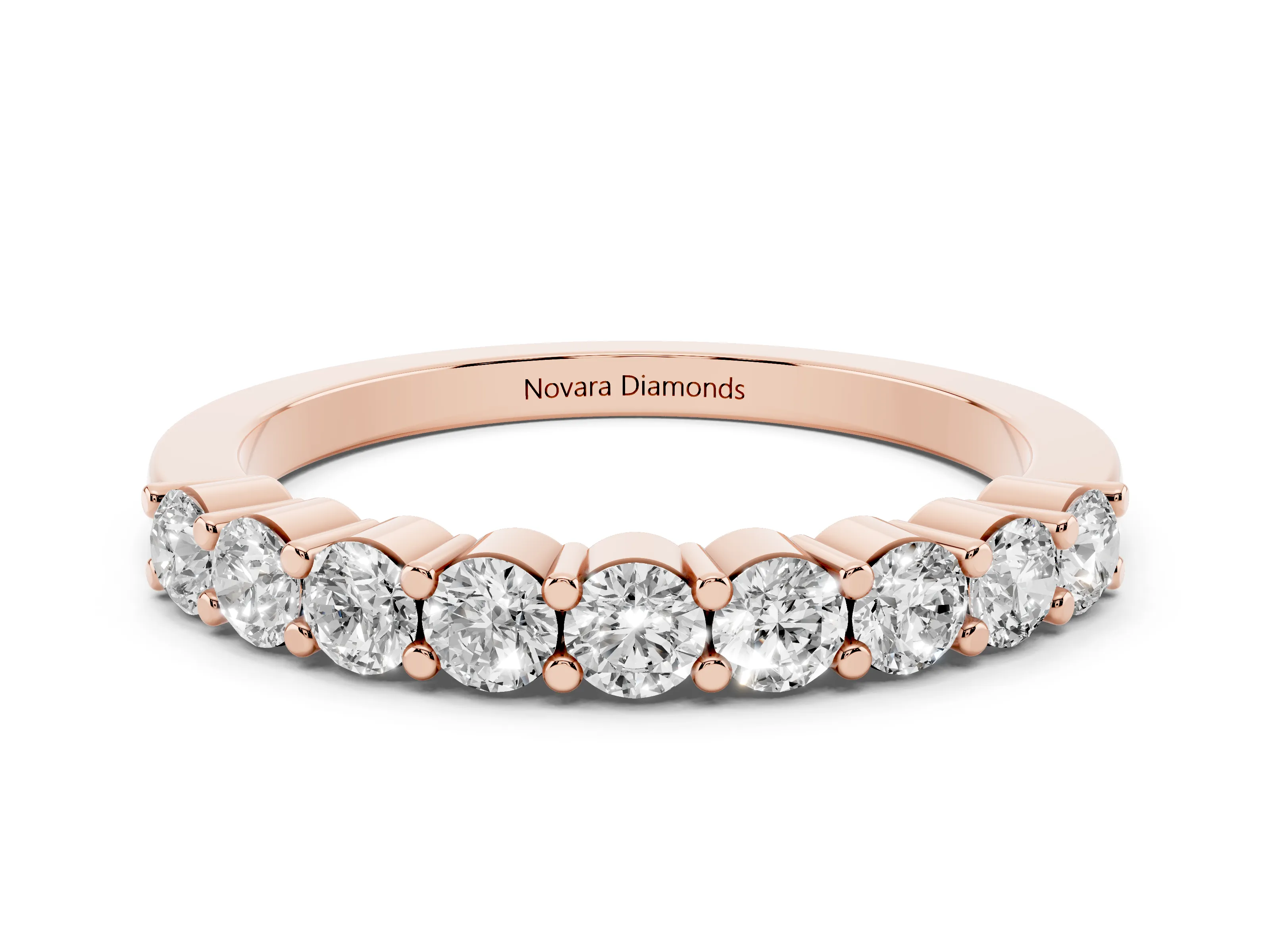 Round Diamond Continuous Row Half Eternity Band Set in Rose gold with Prong Setting