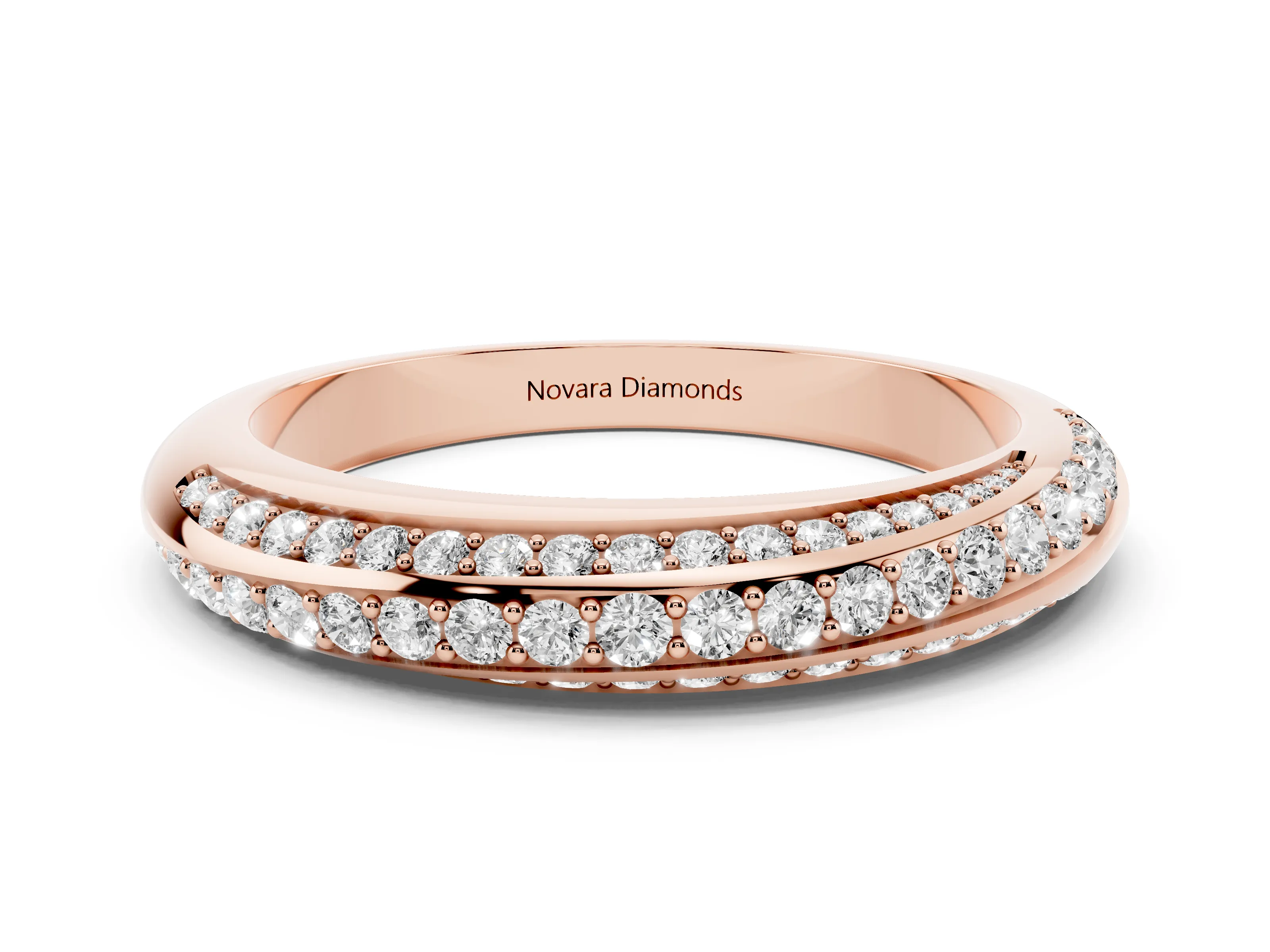 Round Diamond Double Row Pavé Band Set in Rose gold with Channel Setting