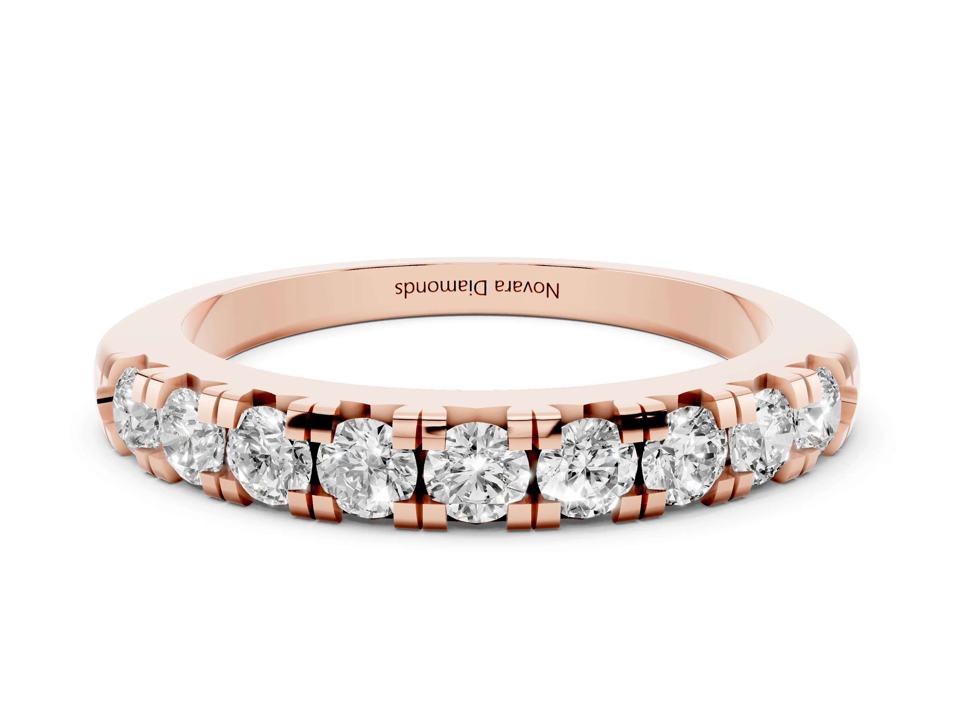 Round Diamond Half Eternity Band Set in Rose gold with Prong-Held Row