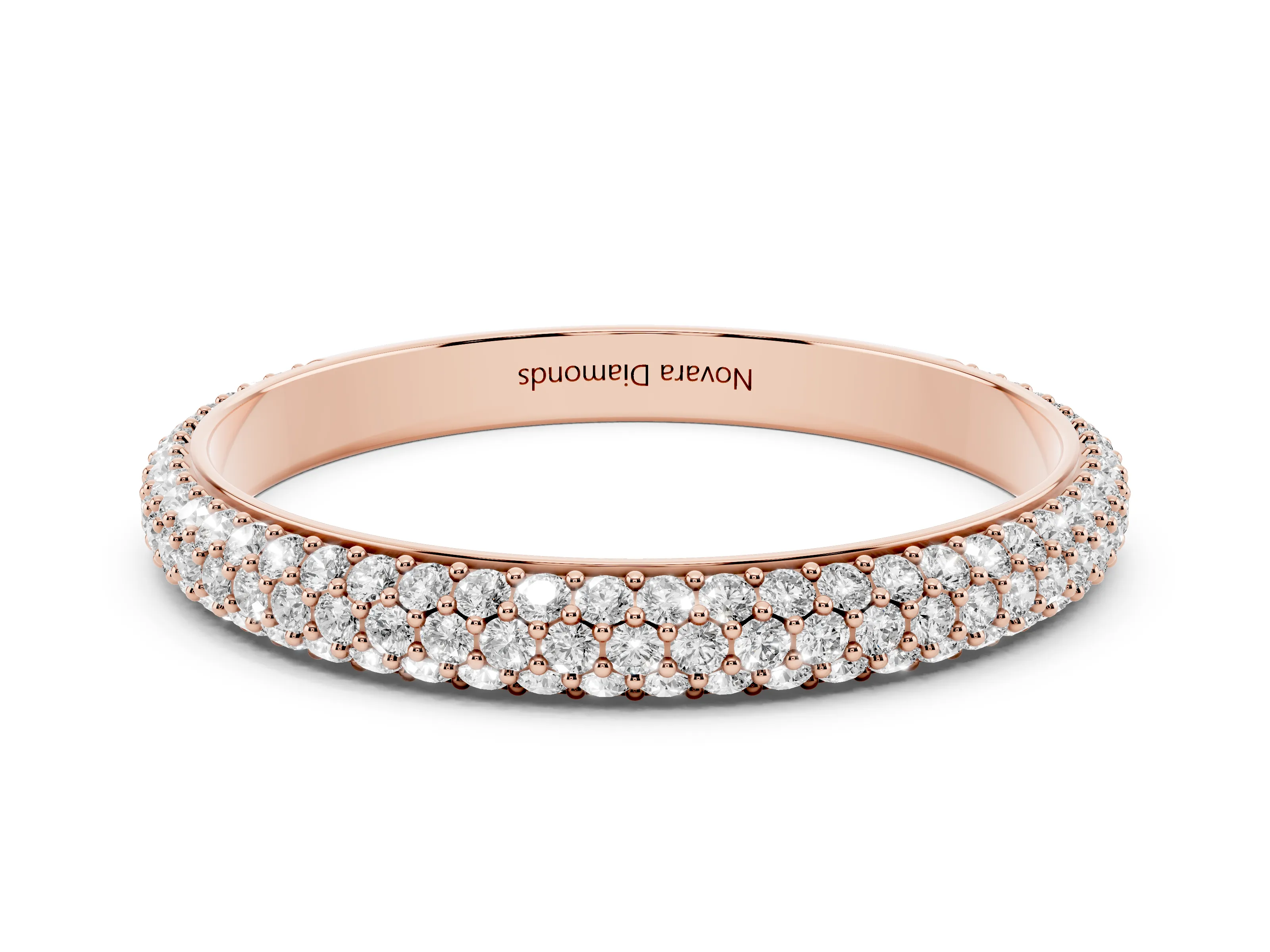 Round Diamond Three-Row Pavé Eternity Band Set in Rose gold