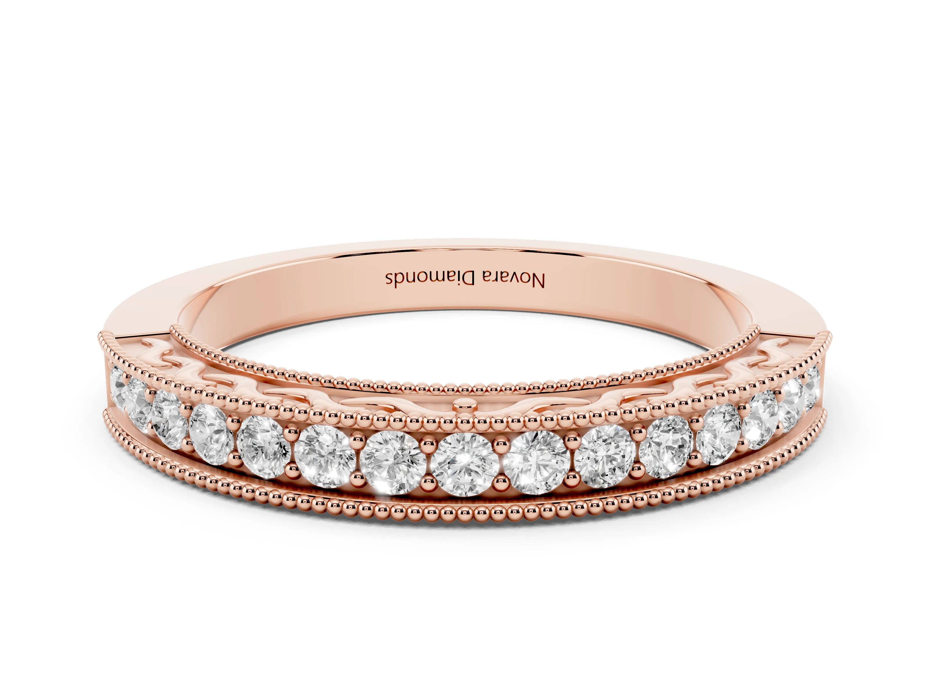 Round Diamond Channel Eternity Band Set in Rose gold with Milgrain Border and Smooth Channel Top