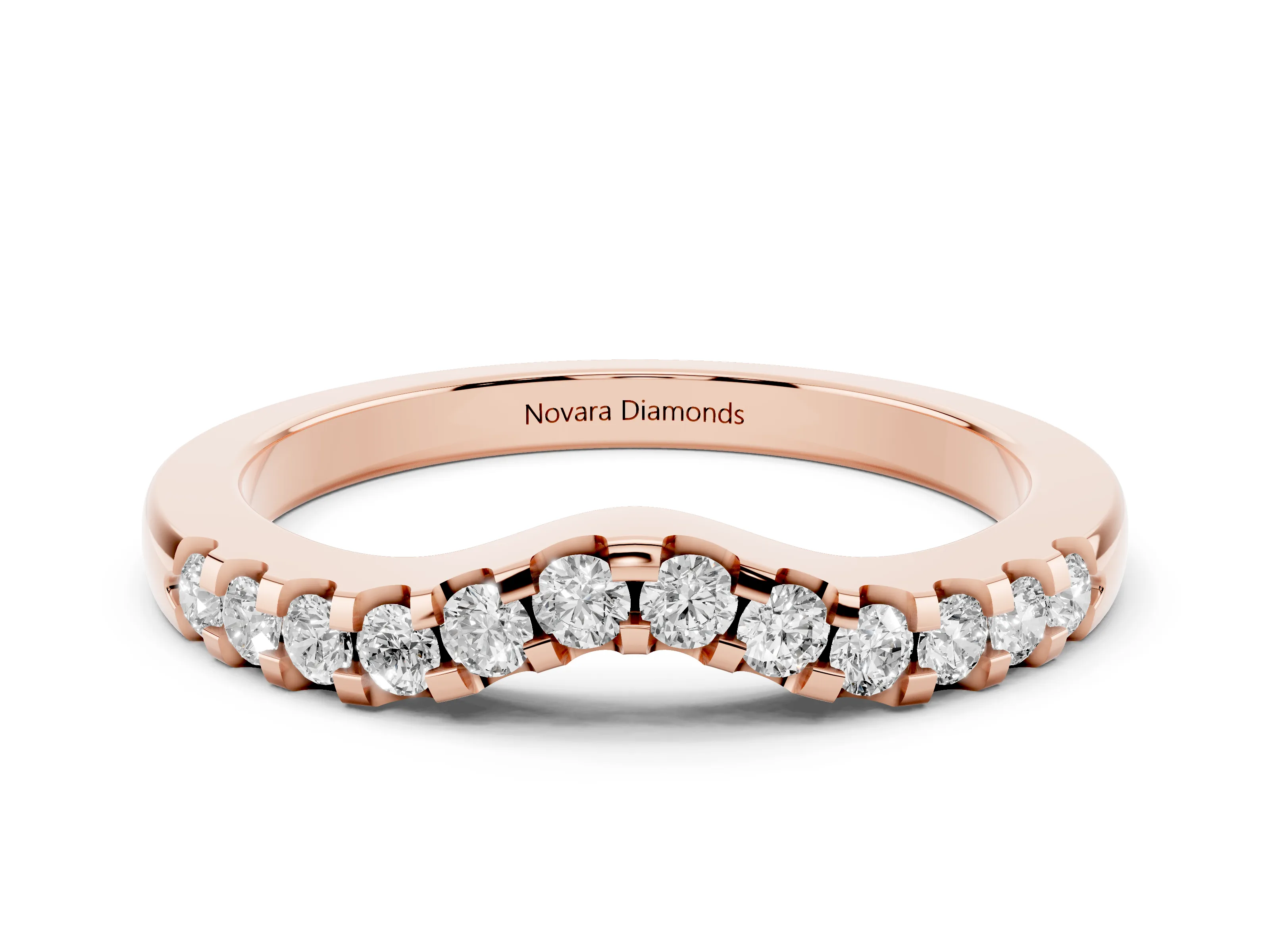 Round Diamond Curved Half Eternity Ring Set in Rose gold with Shared Prong Setting