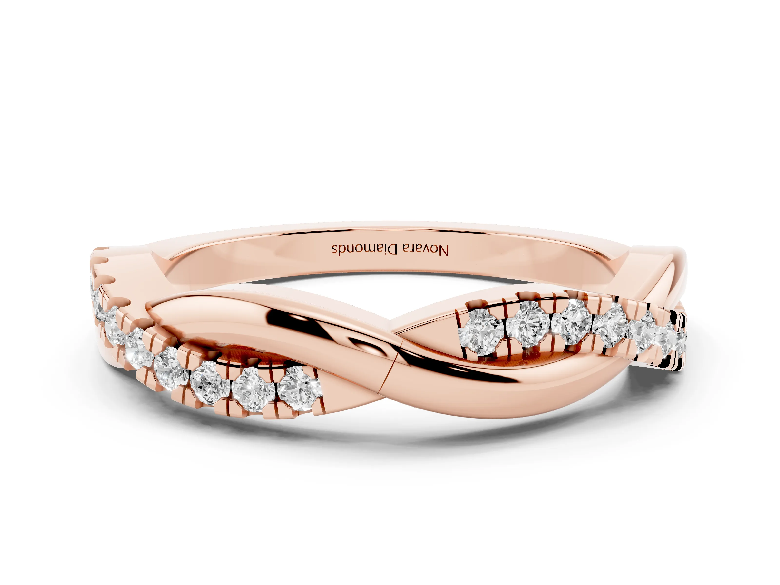 Round Diamond Twisted Infinity Band Set in Rose gold with Spaced Prong Settings