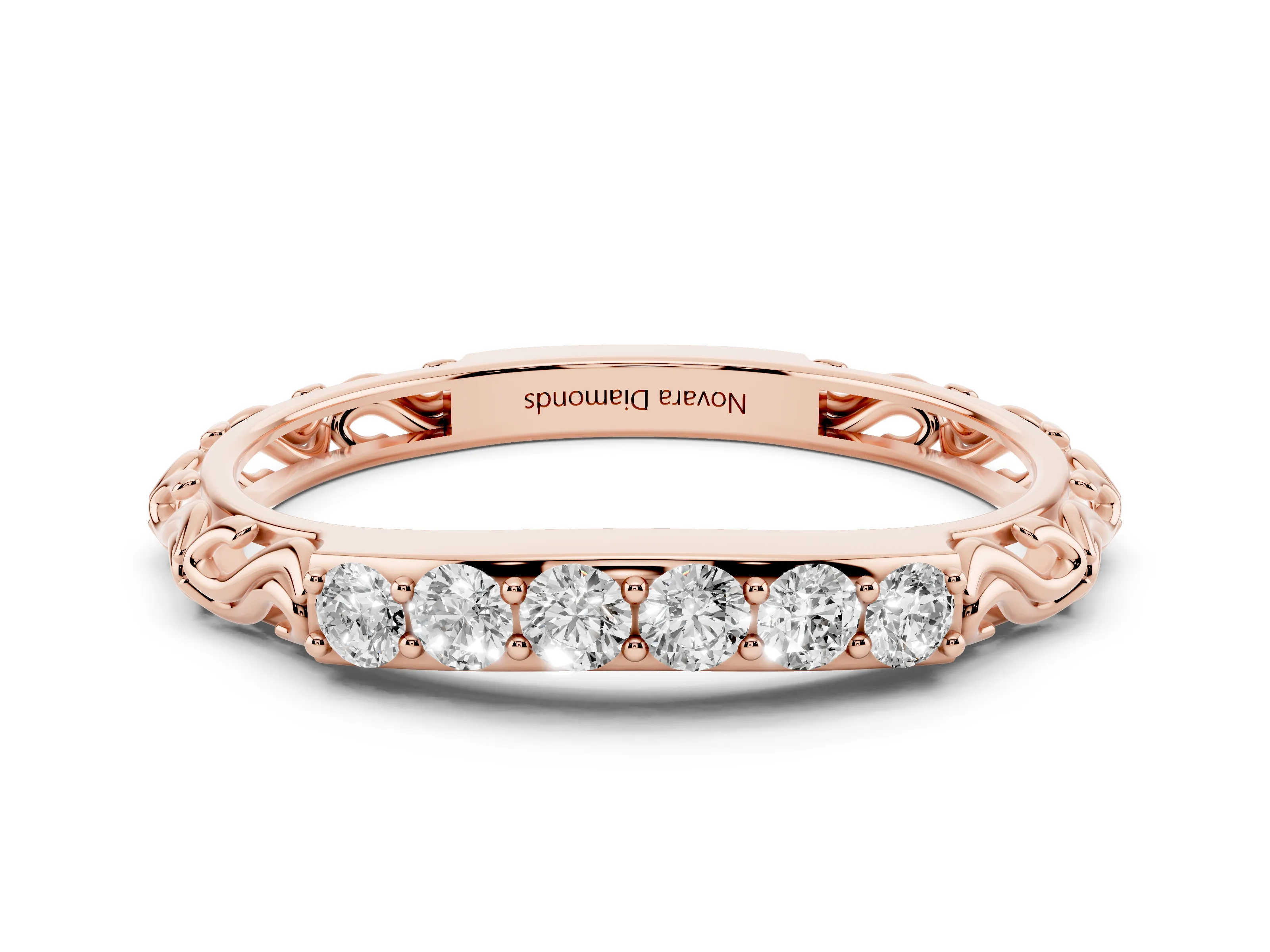 Round Diamond Bar Set Eternity Band Set in Rose gold with Filigree Sides