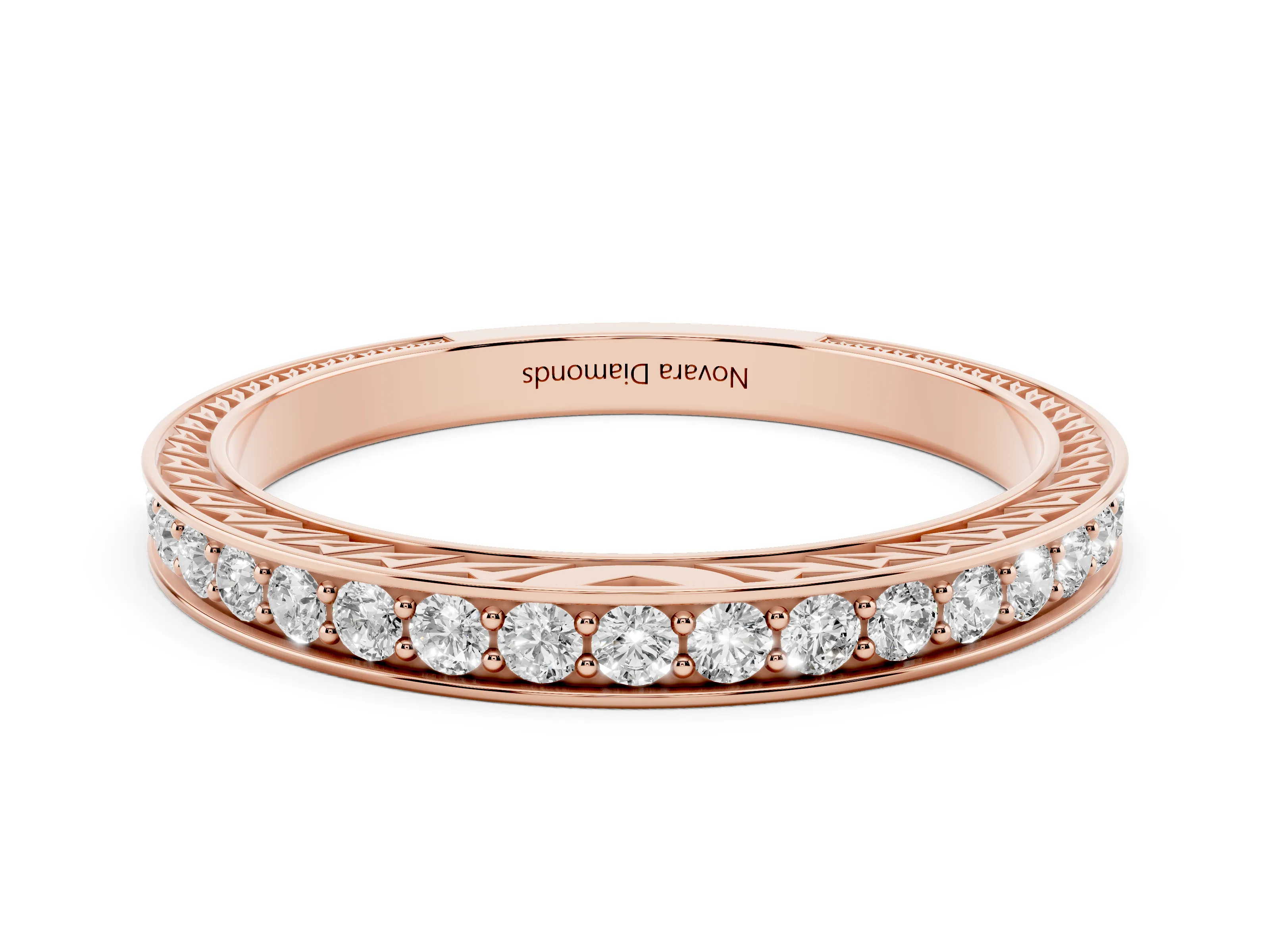 Round Cut Diamond Pavé Eternity Band Set in Rose gold with Channel Walls