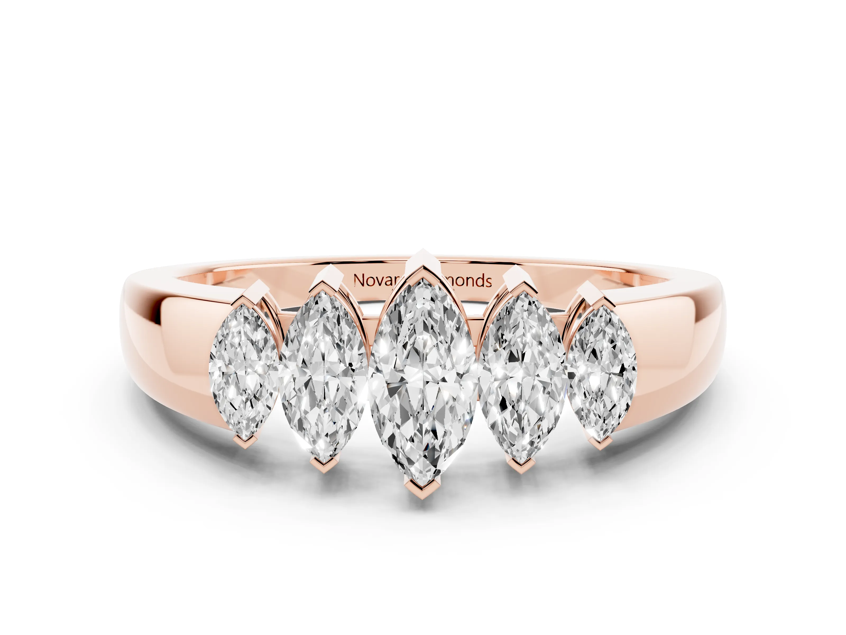 Marquise Diamond Five-Stone Band Set in Rose gold with Bar Setting