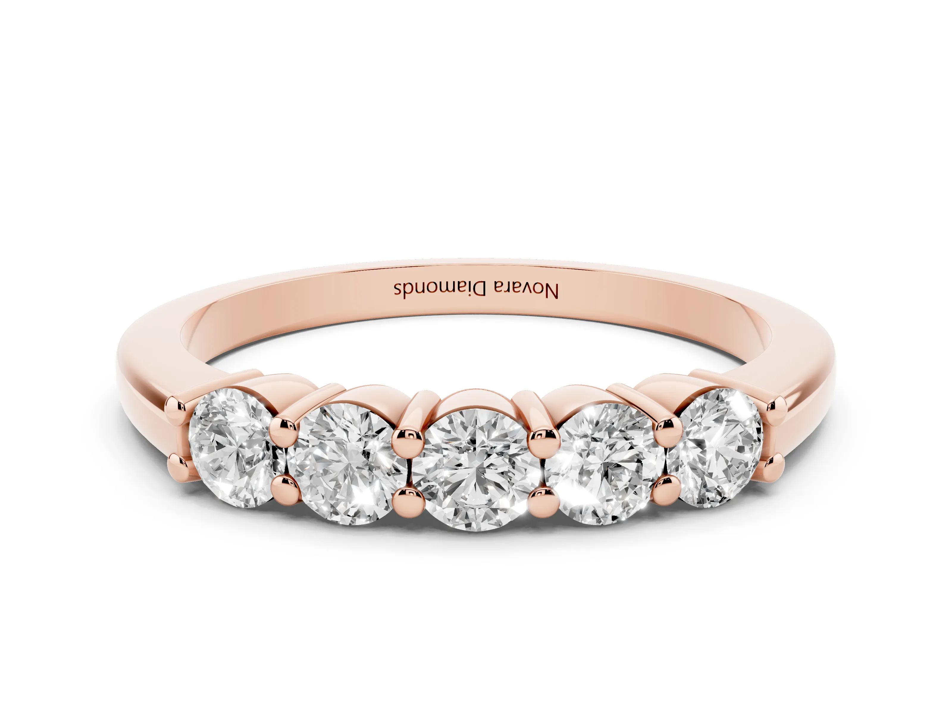 Round Diamond Prong-Set Half Eternity Wedding Band Set in Rose gold