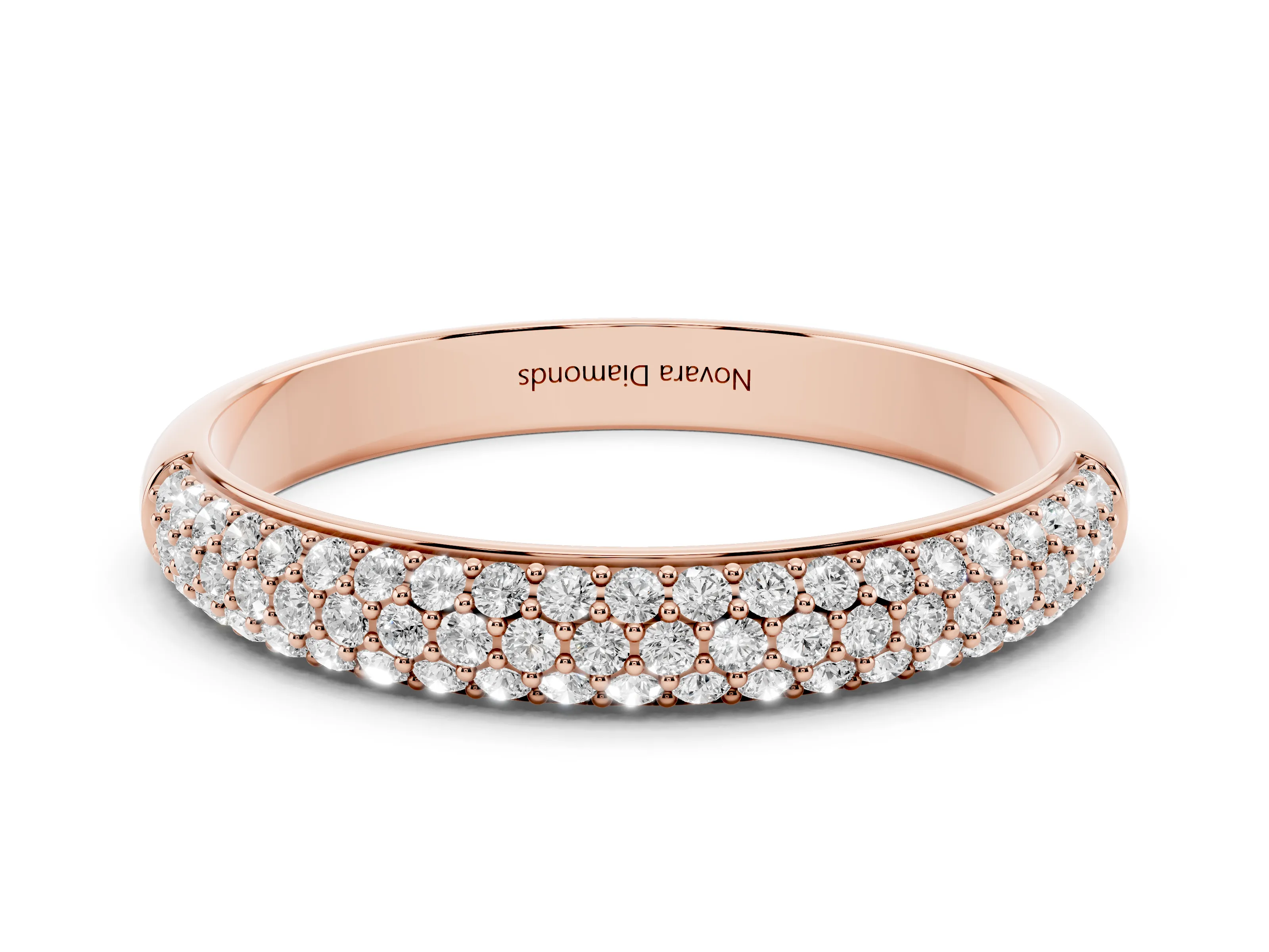Round Diamond Three-Row Pavé Eternity Band Set in Rose gold with Shared Prongs