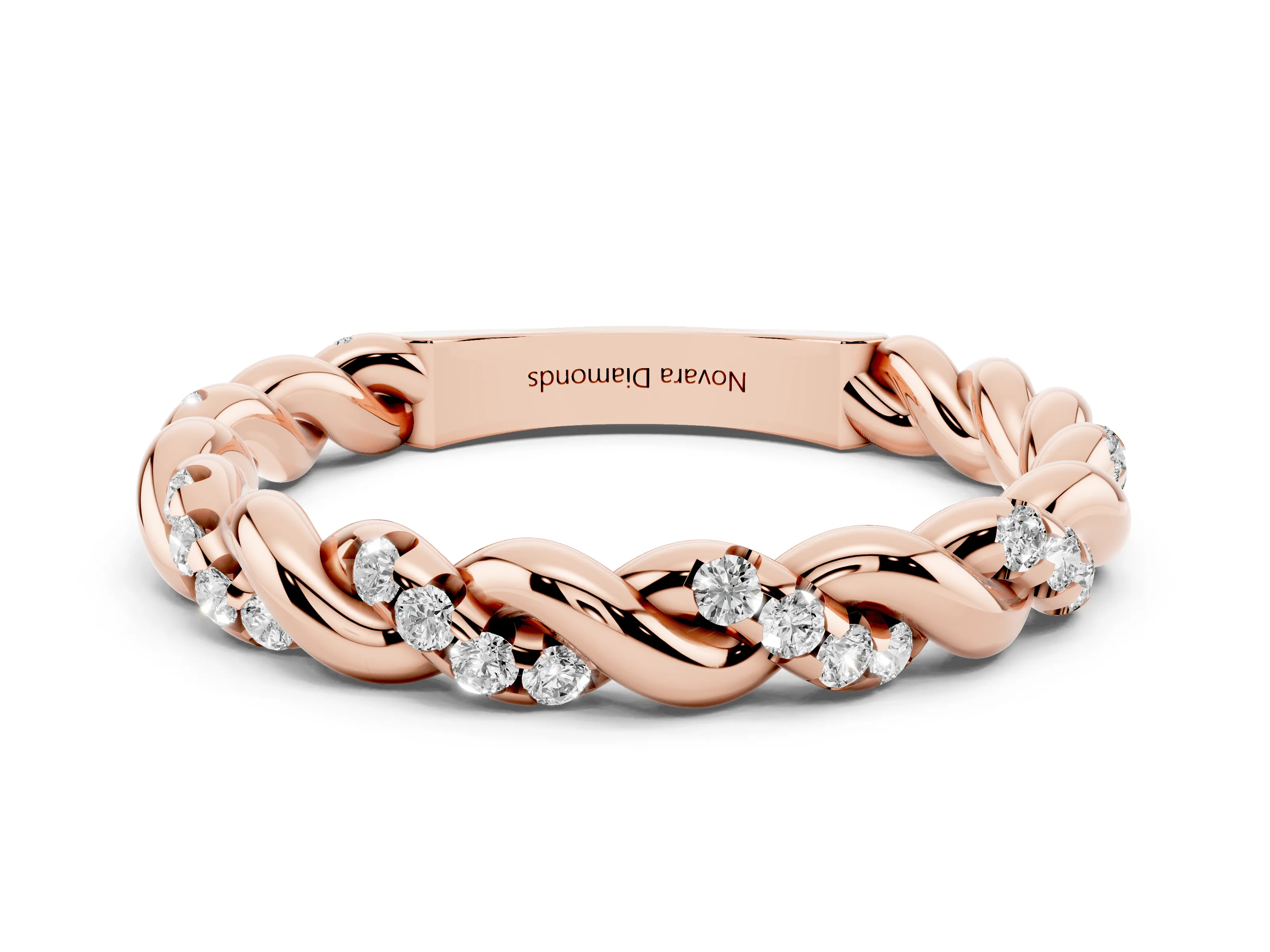 Round Diamond Twisted Eternity Band Set in Rose gold with Pavé Accents